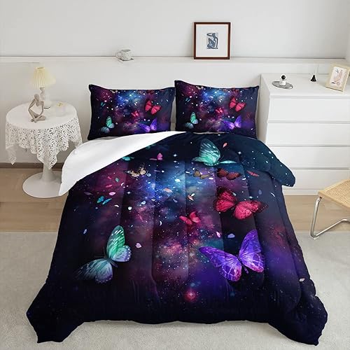 Miniatura 101 de Black Blue Butterfly Comforter Set for Girls Women,Boho Butterfly Sun and Moon Mandala Printed Bedding Set with 2 Pillowcases(Black Blue Twin)