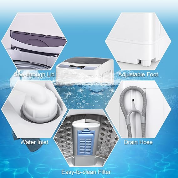 COSTWAY 2 in 1 Portable Washing Machine - 6/10 Programs, Adjustable Water Level, Fully Automatic Compact Washer Spin Dryer with Drain Pump for Apartment Dorm (4.5kg Load, 10 Program, 8 Water Level) [Energy Class B]