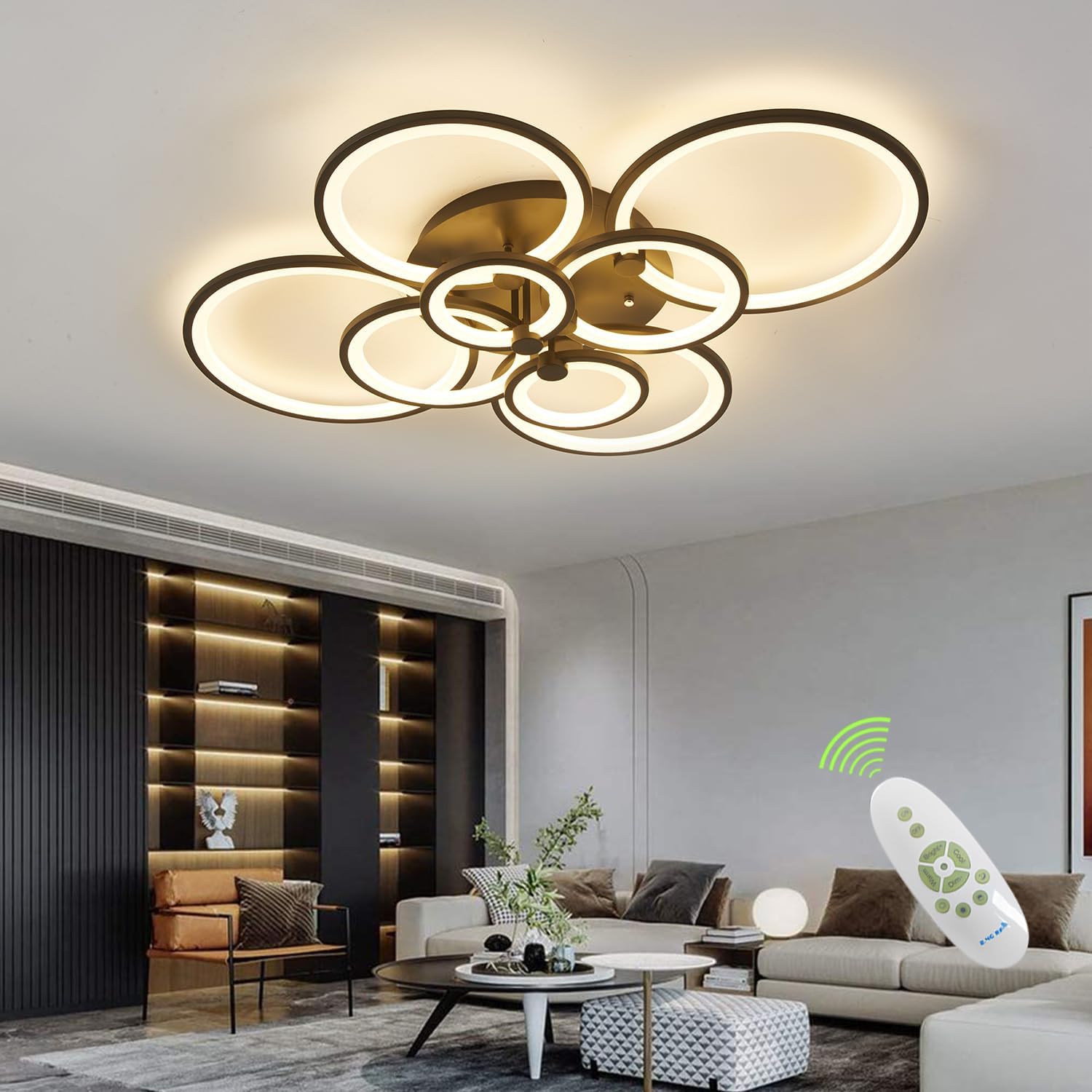 Modern LED Ceiling Light Dimmable Flush Mount Modern Ceiling Light Fixture Living Room 8 Rings for Kitchen with Remote Controller