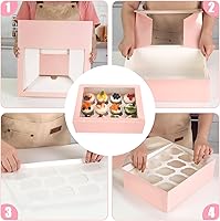 Vista 7 de VGOODALL 12 Count Cupcake Boxes, 6PCS 13.2x9.8x4Inches Pink Cupcake Container with Window Boxes Holding 72 Pastry Box for Birthday Holiday Party Rosa