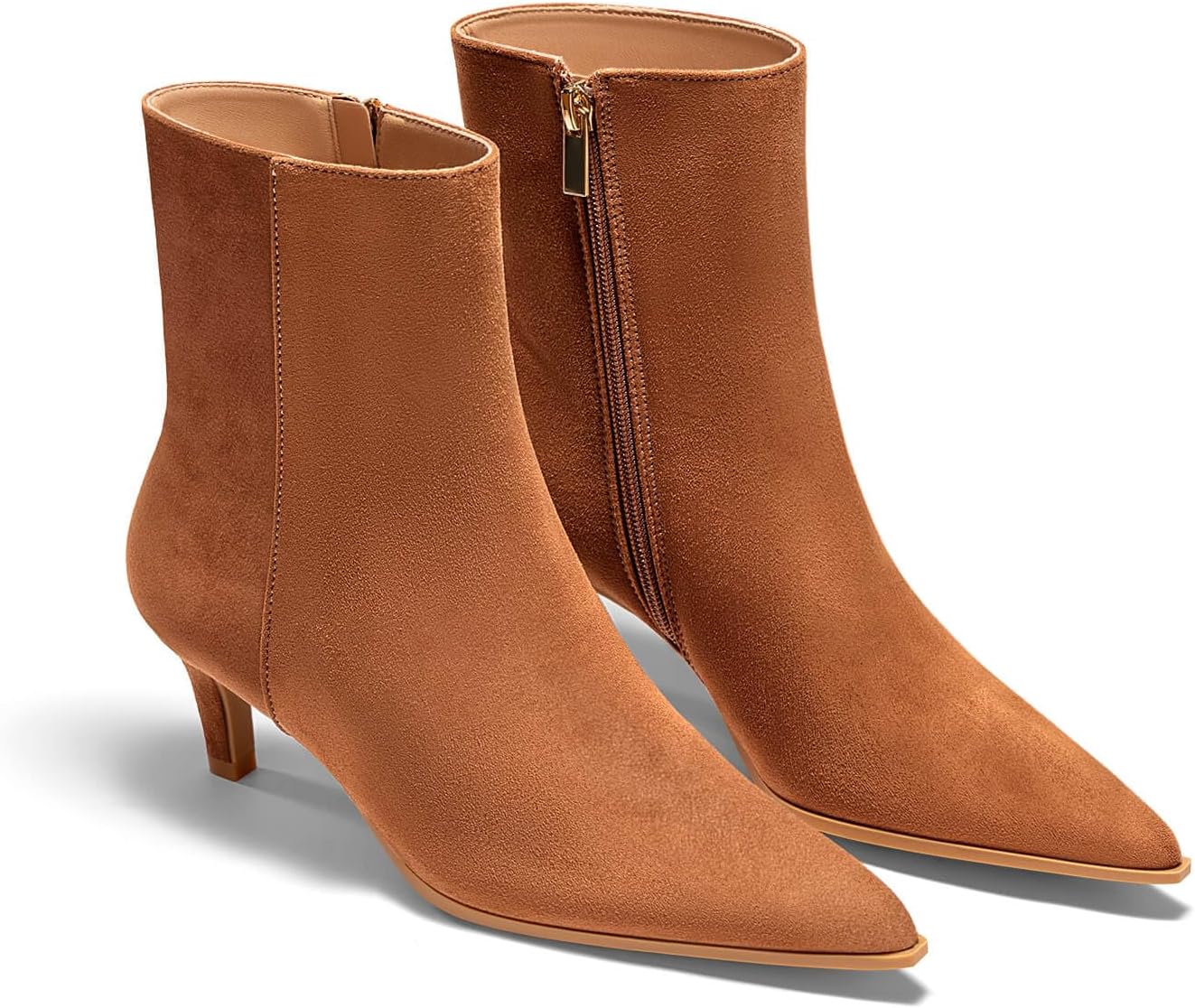 Coutgo Ankle Boots for Women Kitten Low Heel Pointed Toe Booties Side Zipper Fall Shoes