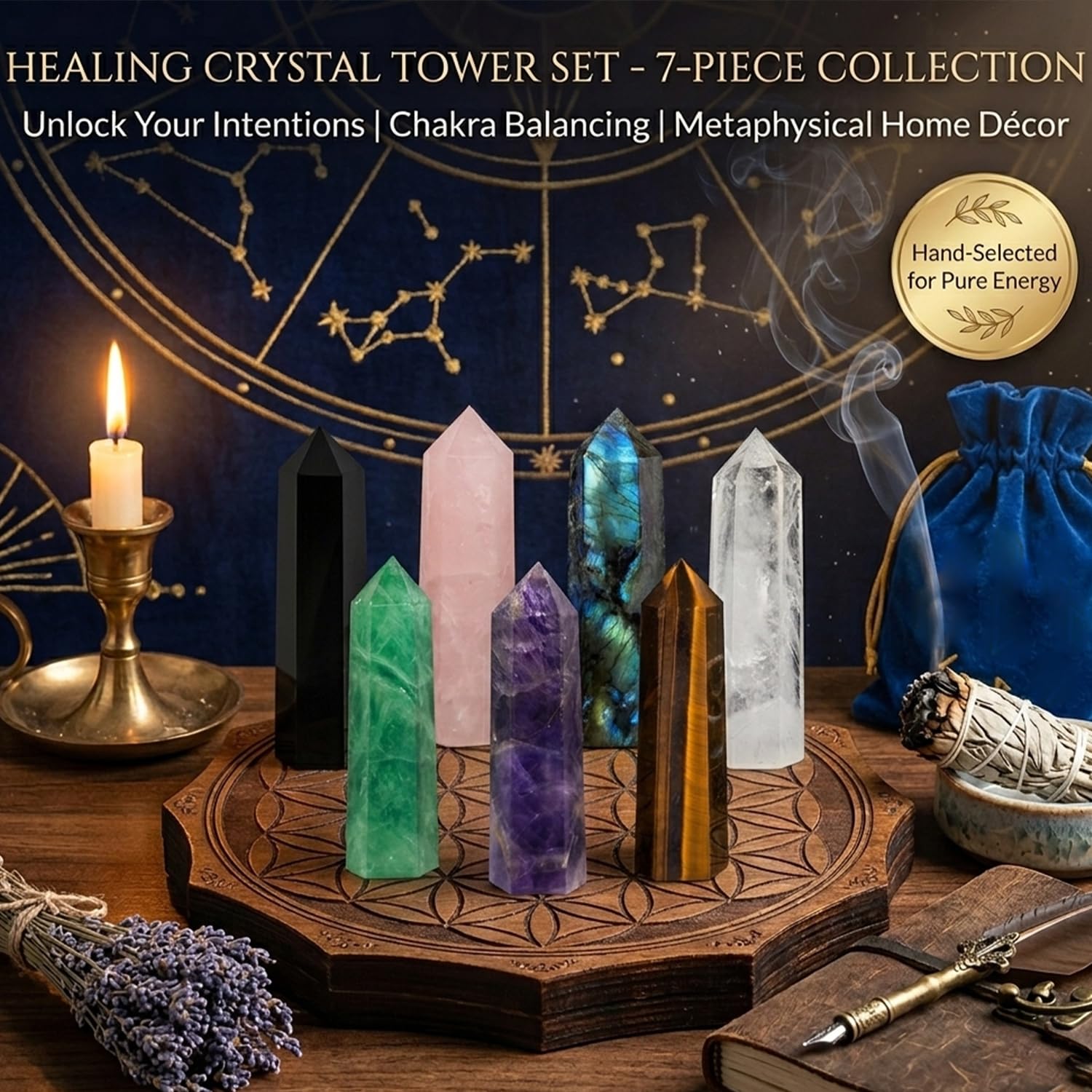 Amazon.com: 7Pcs 2-2.4″ Natural Crystal Obelisk Tower, Hexagonal