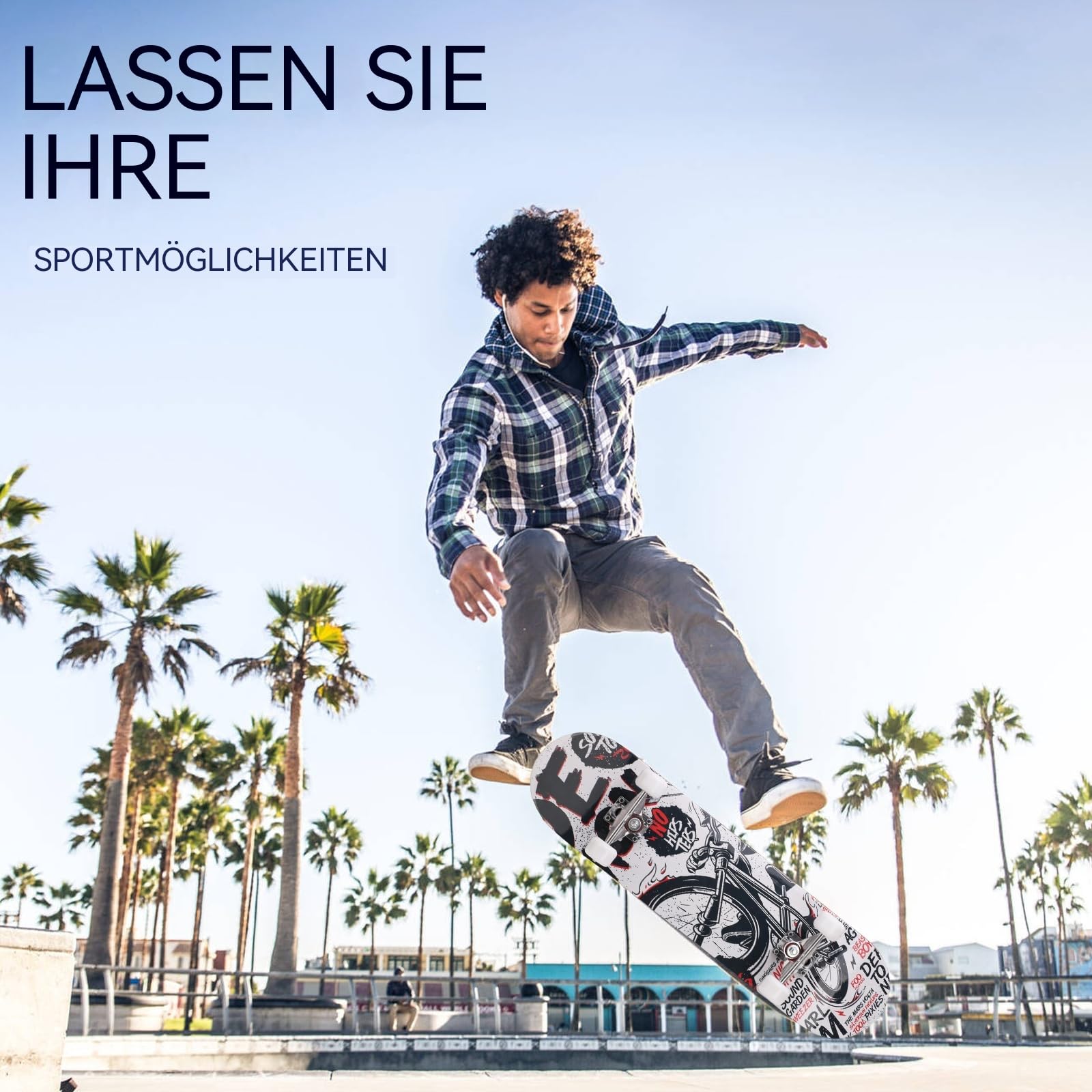 Professionelles Doppel-Kick-Skateboard, 81.1 cm Ahorn-Deck, ABEC-7-Kugellager, 95A PU-Räder, individuelles Grafikdesign