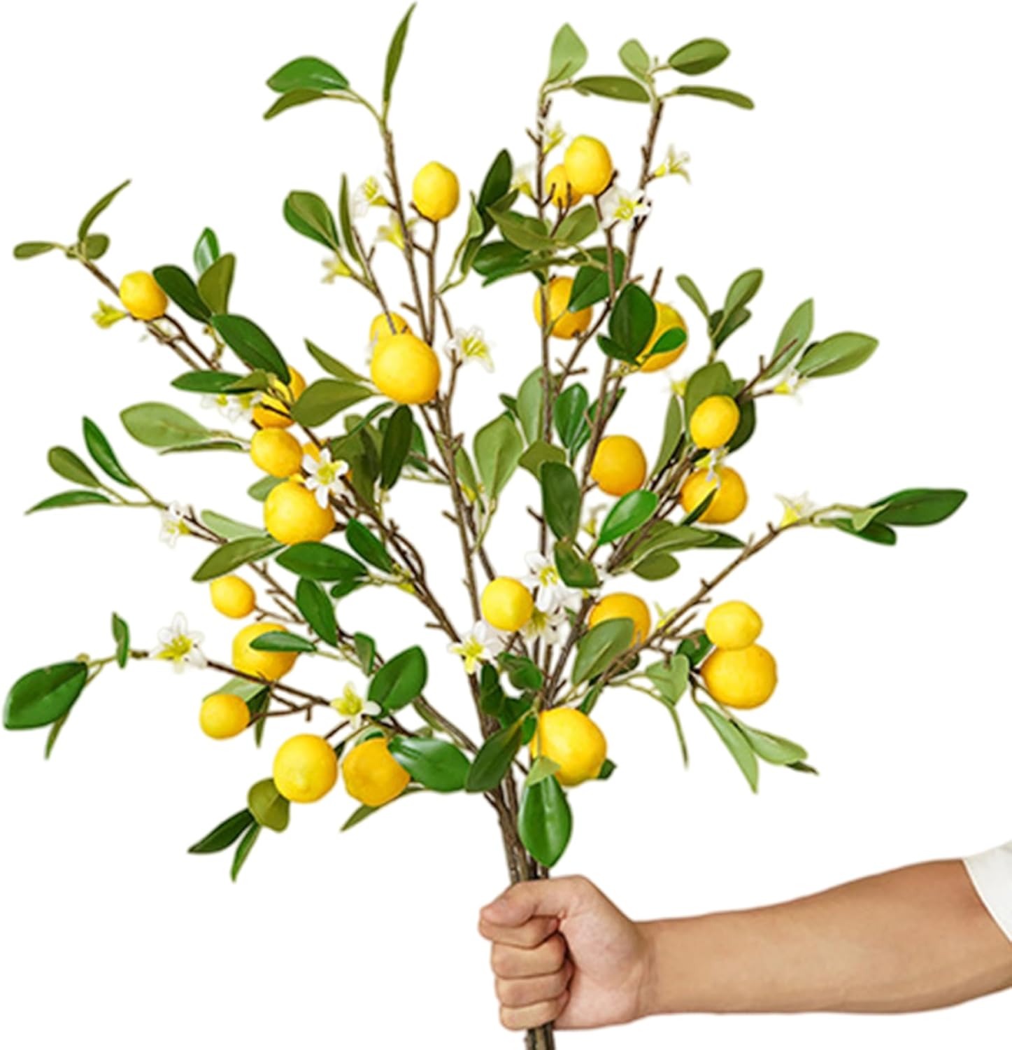 Fake Lemons 3Pcs 32 Inch Long Stem Foam Faux Lemons with 7 Heads & Leaves DIY Friendly Fruit Decor for Home, Photo, Backdrop
