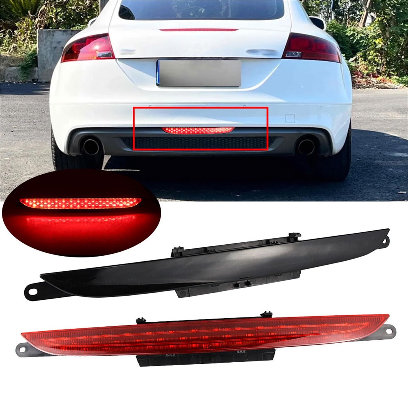 Fit For A-u-d-i TT MK2 2007-2014 Car LED Rear Tail Light Rear Lamps Rear Bumper Center Reflector Fog Light Tail Lamp OME 8J0945703(1pcs LED Smoke Lens)