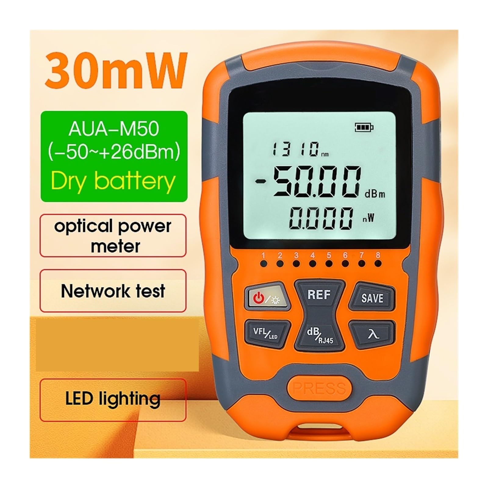 Tester kabli światłowodowych, AUA-M50 Mini 4 W 1 Wielofunkcyjny Miernik Mocy Optycznej Lokalizator Uszkodzeń Wizualnych Test Kabli Sieciowych Tester Światłowodów stosowany w okablowaniu inżynieryjnym,
