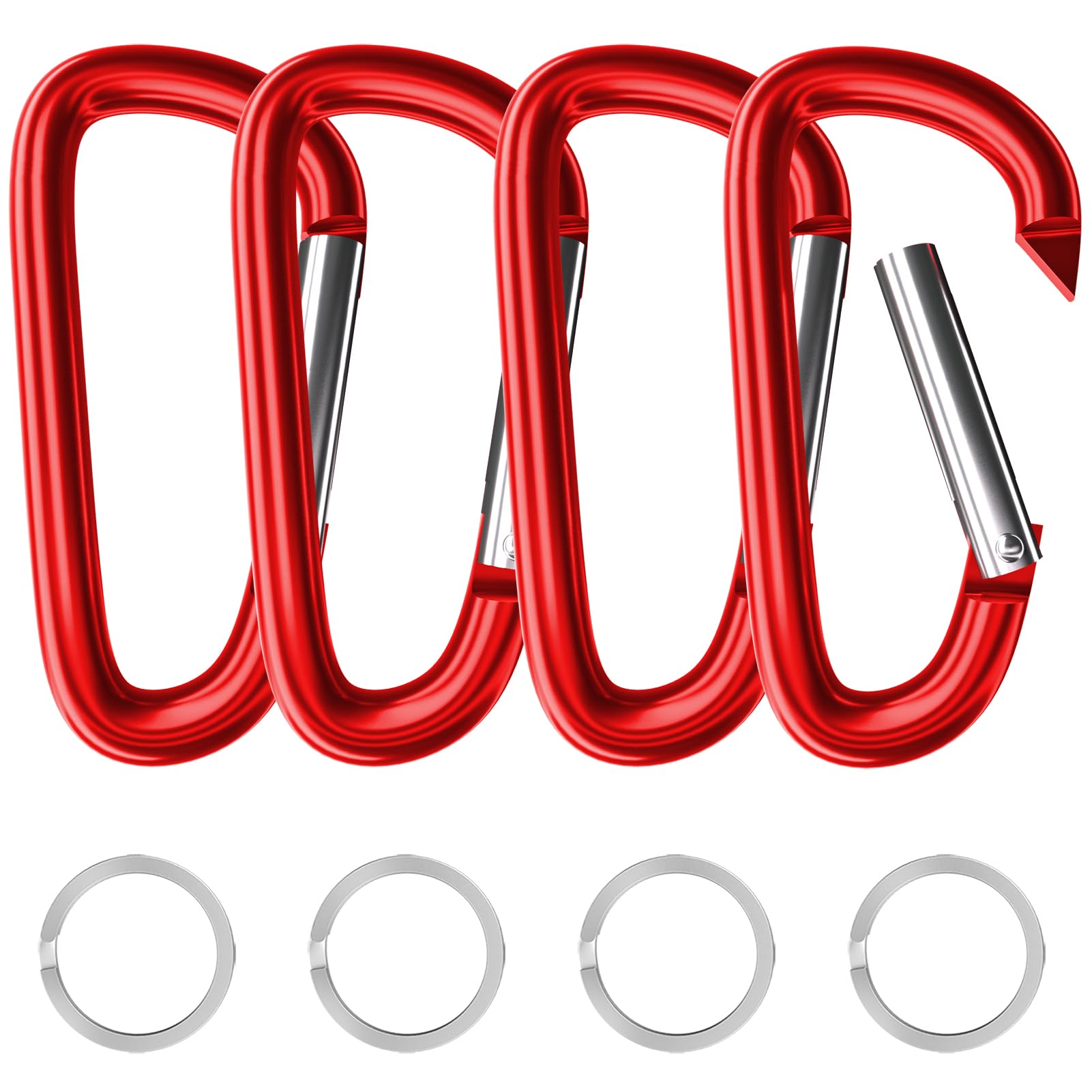 sprookber 4" & 5" Extra Large Aluminum Carabiner D Ring, Caribeener Clips, Spring Snap Hook for Keychain Clip, Set of 4