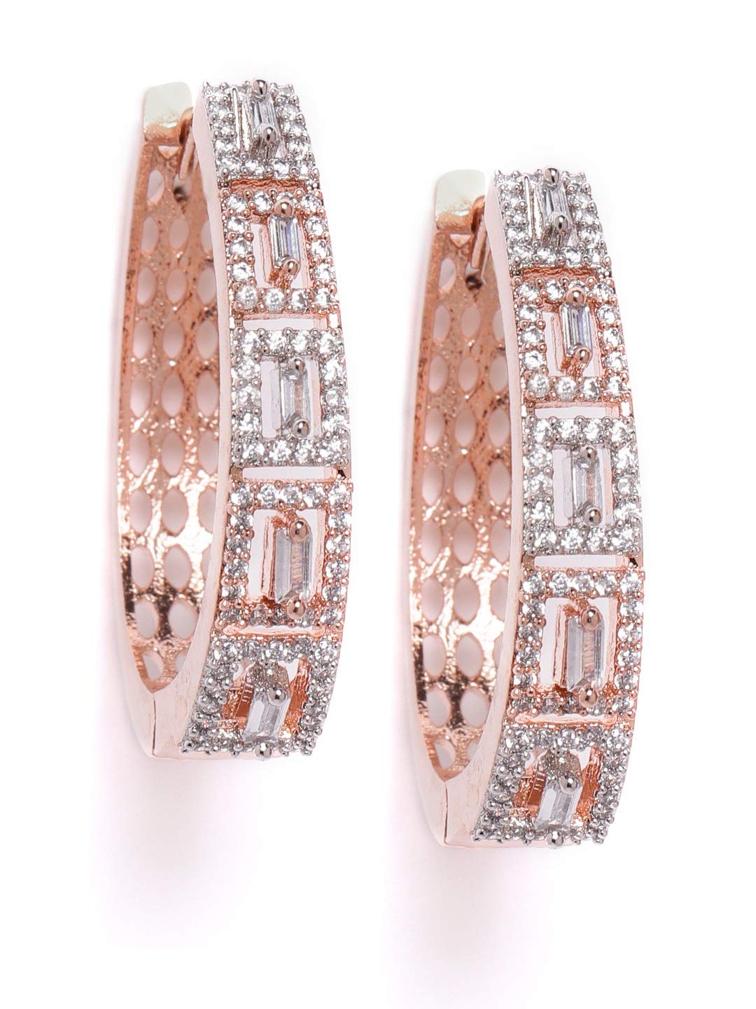 Priyaasi Rose Gold Plated American Diamond Studded Square Hoop Earrings for Women and Girls (Rose Gold) (B08P5TLP2D) Amazon Price History, Amazon Price Tracker