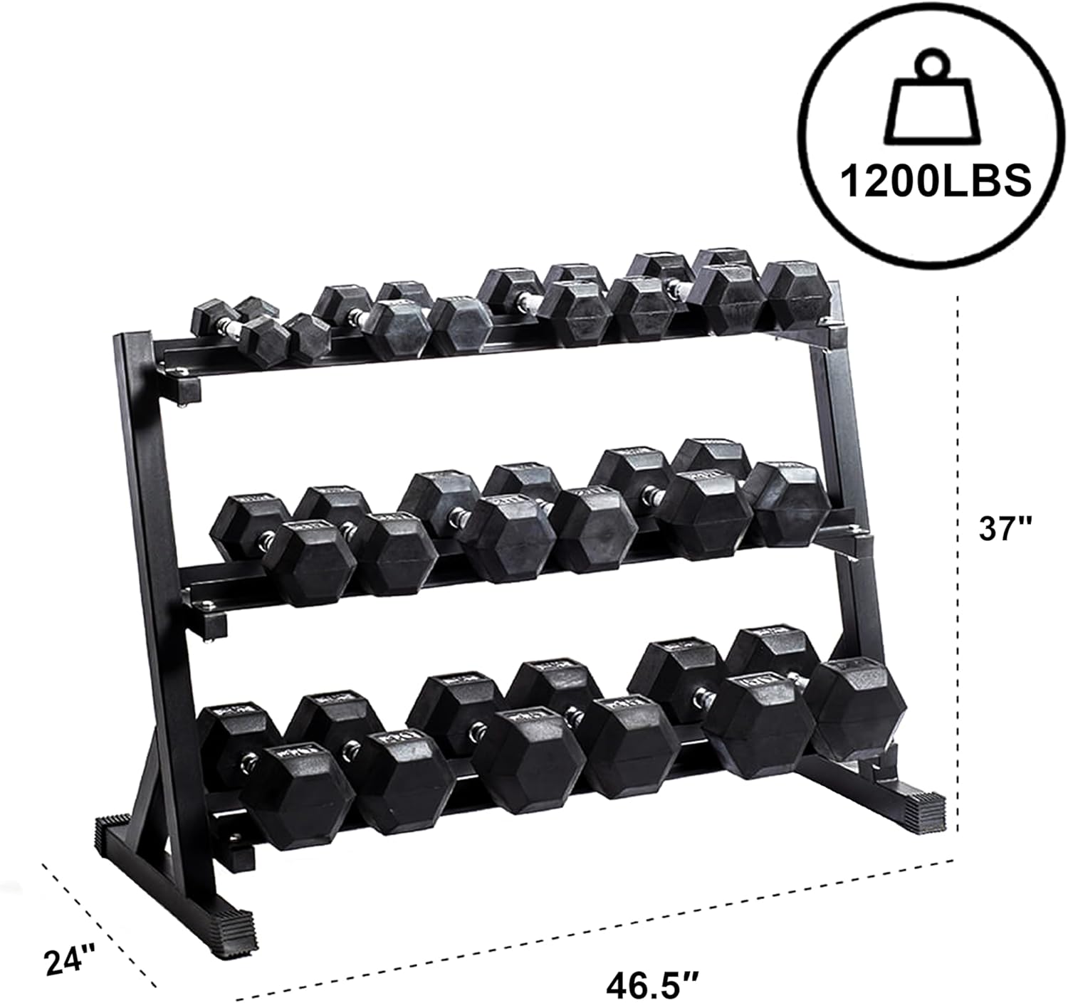 Zlinke 3-Tier Dumbbell Rack Multilevel Weight Storage Organizer for Home Gym, Weight Rack for Dumbbells, Kettlebells,1100LBS Capacity (Rack Only) 46.5 INCH