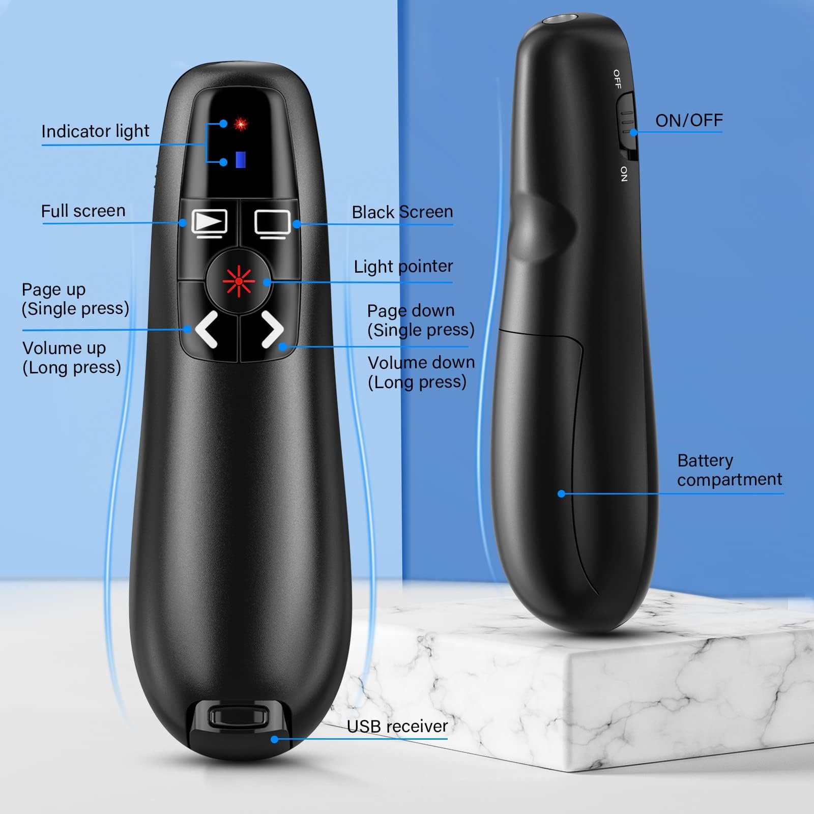 Télécommande sans fil 2,4 GHz pour PowerPoint avec récepteur USB