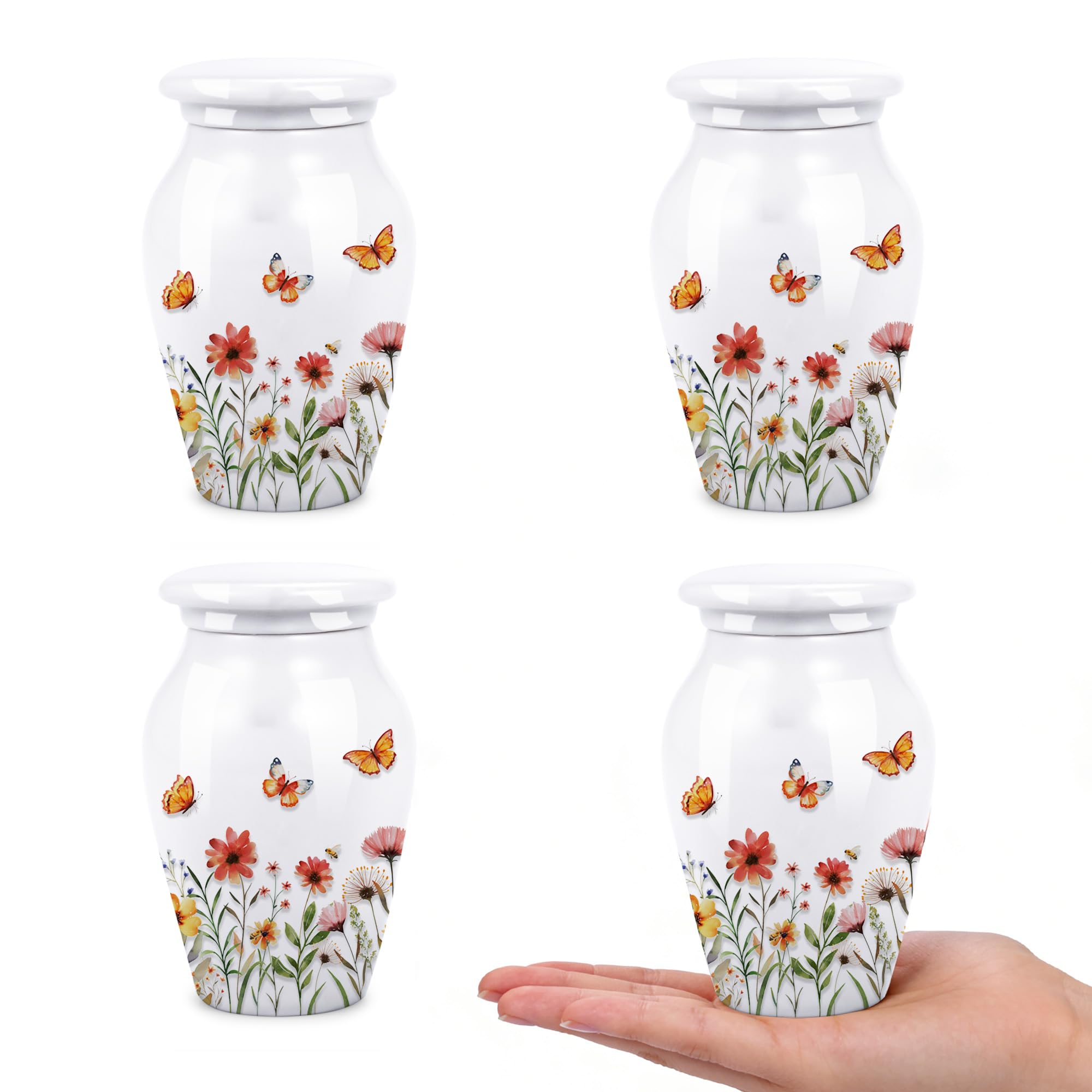 Small Keepsake Urns for Ashes, Set of 4 - Wildflower Ceramic Memorial Urns with Gift Box for Cremation Jewellery, Tokens & Ashes