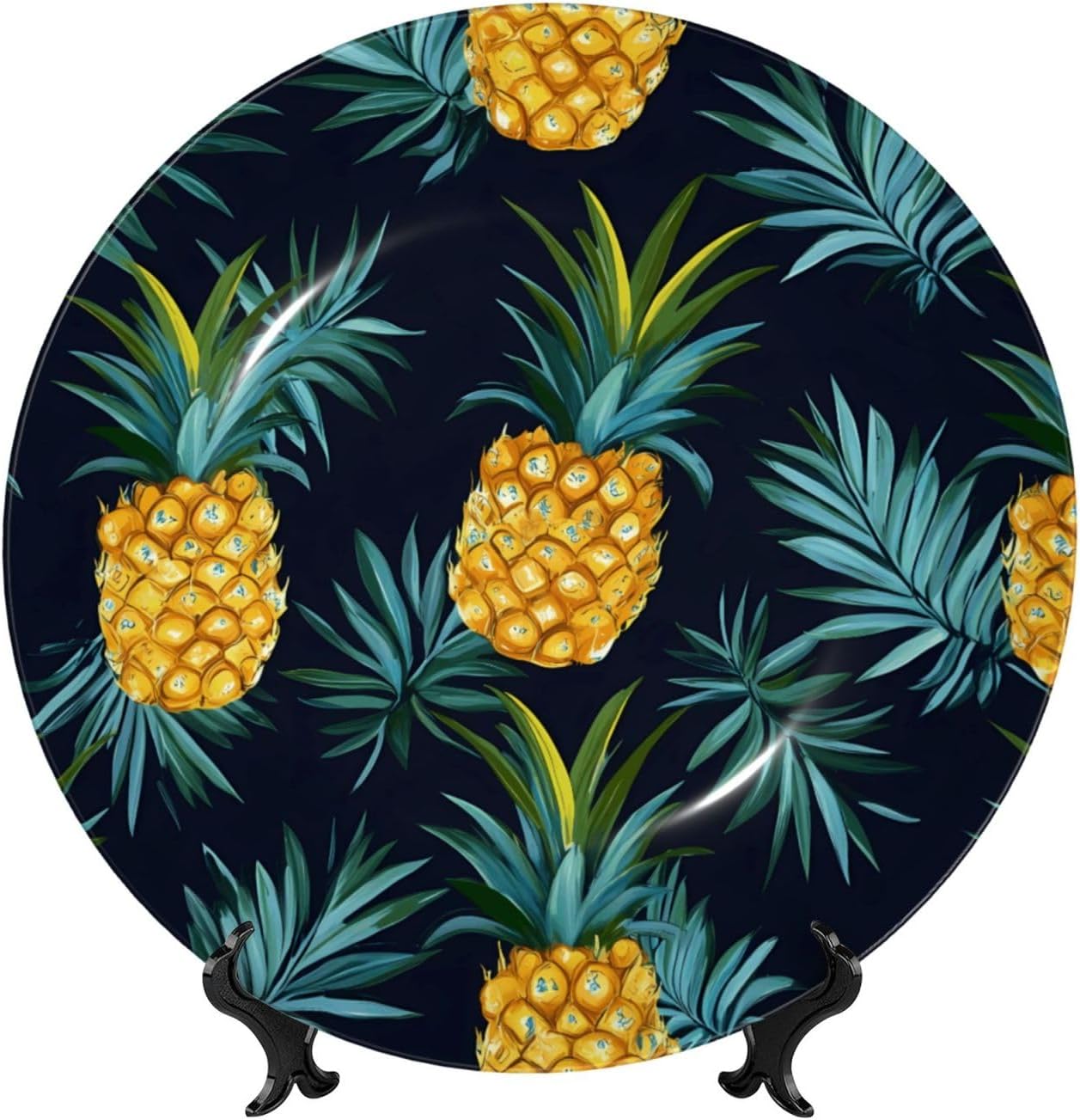 Palm Leaf Pineapple Style Ceramic Plate Display Home Display With Stand Wall Hanging Plate For Home Decor 10 Inch