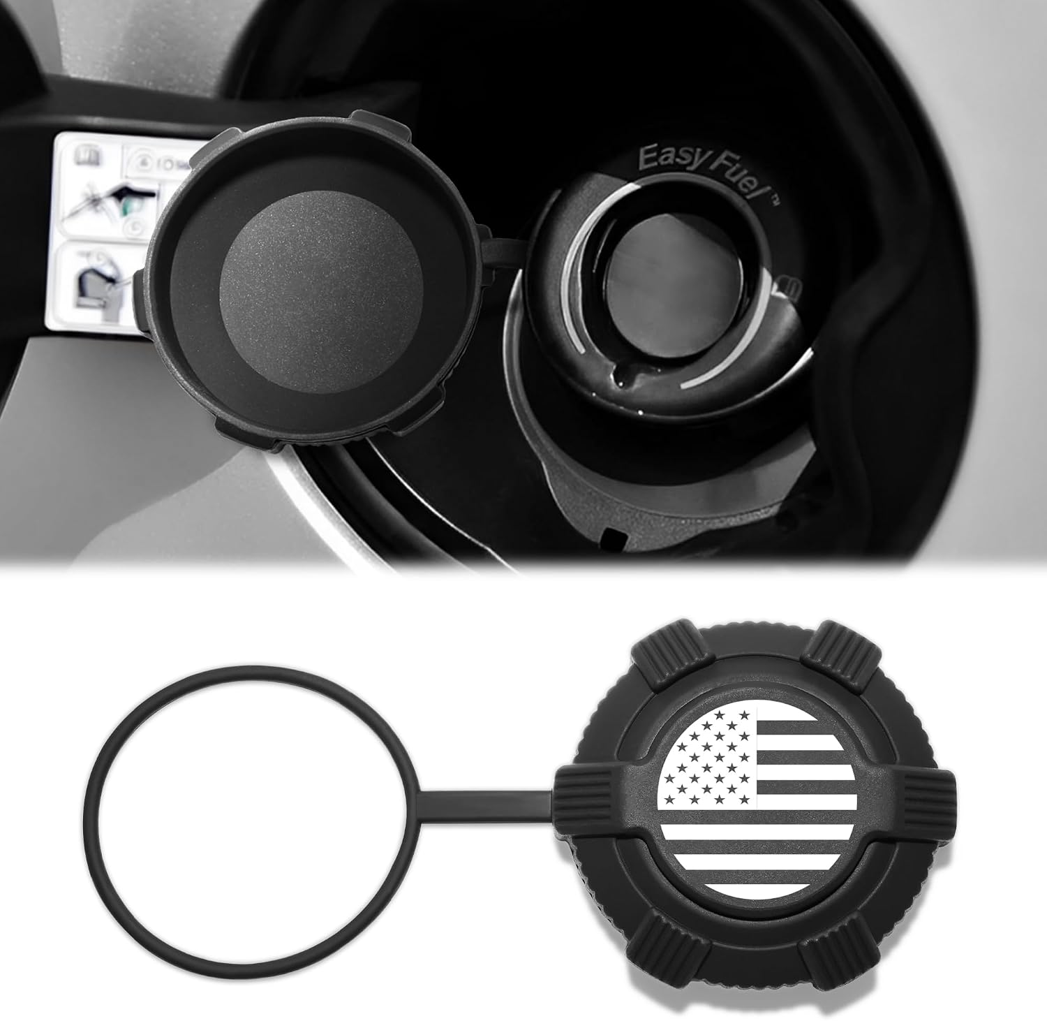 sukemichi Capless Gas Cap, Fuel Tank Filler Cap, Fuel Tank Dust Cover Compatible With 2017 2018 2019 Ford F150 Accessories - Waterproof & Anti-dirty, NOT FOR RAPTOR, Flag
