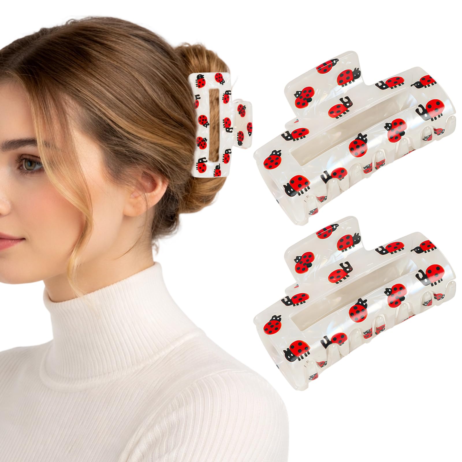 2PCS Ladybug Hair Clips Set, Lady Bug Accessories, Bug Hair Clips Suitable for People With Moderate to Dense Hair Texture, Women Who Enjoy Animal Themed Accessories