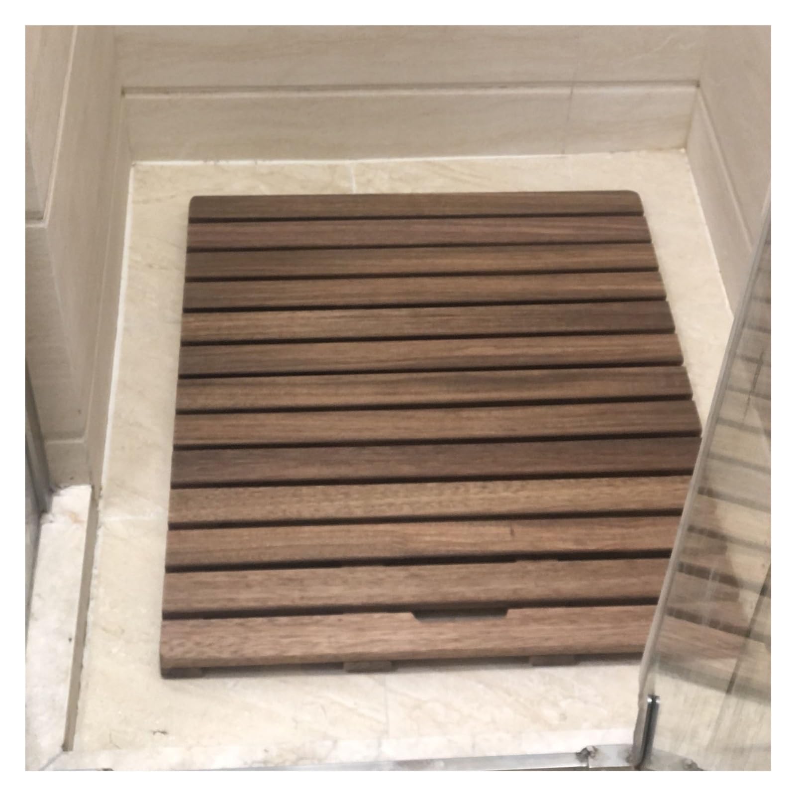 Tappetino da Doccia in Legno di Teak, Grande, Quadrato, 55x80 cm, Antiscivolo, per Interni ed Esterni, con Piattaforma in Ardesia Naturale per Uso intensivo