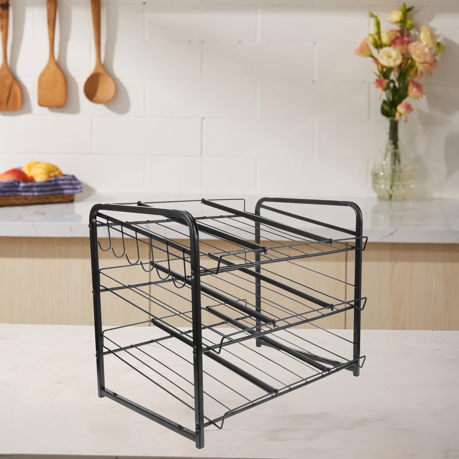 BESPORTBLE Organizador Apilable de Latas de 2 Niveles Negro Estante para Almacenar Alimentos Enlatados y Botellas Gran Capacidad para Cocina y Despensa Almacenamiento Ajustable y