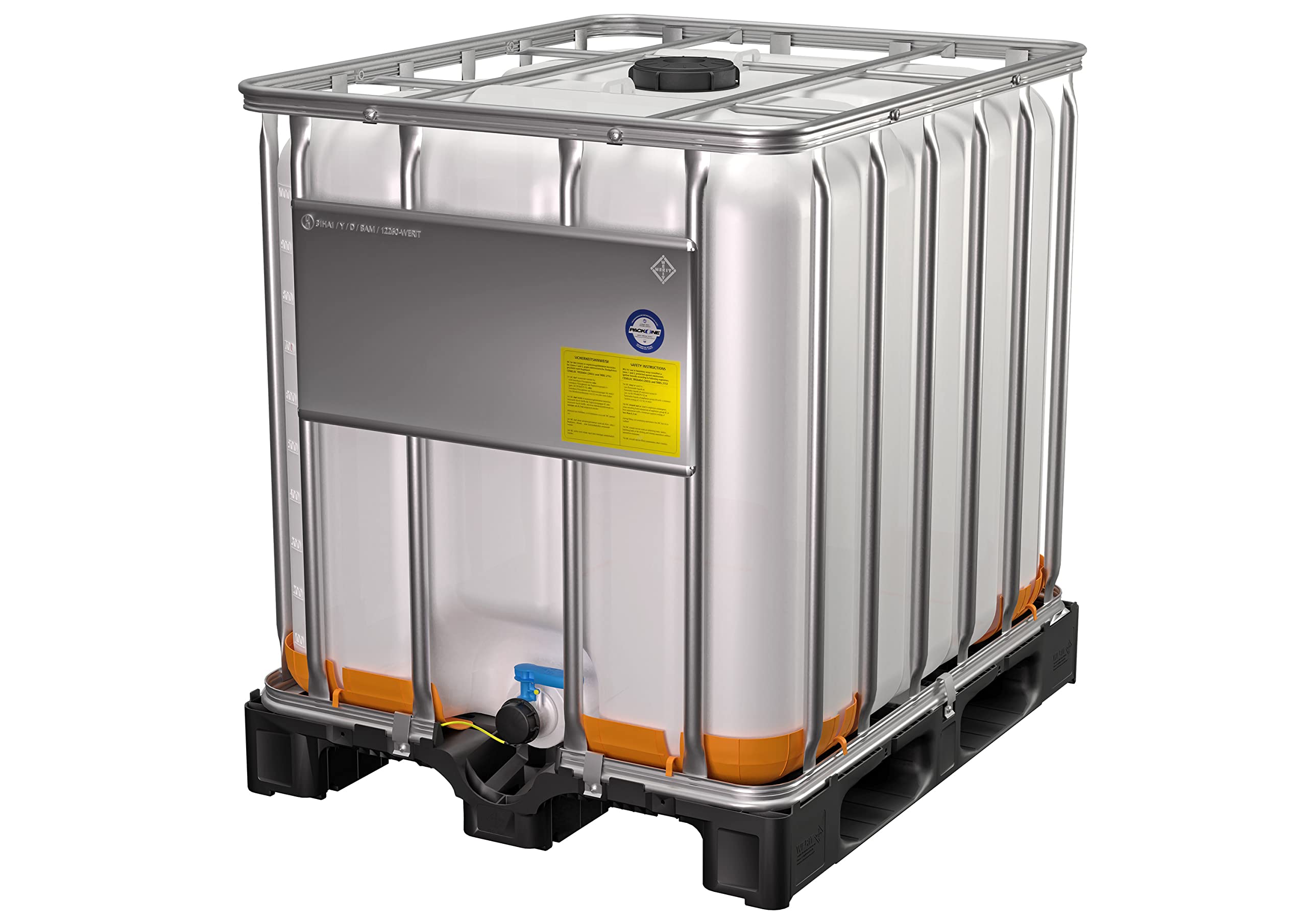 DIE BOX FABRIK IBC Container 1000 Liter mit geprüftem EX-Schutz UN | Regenwassertank auf PE-Palette | IBC-Behälter für sichere Lagerung