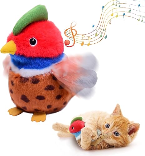 Miniatura 8 de Juguetes para gatos, alas aleteadas, pájaro azul, sin volar, chirrido, juguete interactivo de hierba gatera para gatitos o perros pequeños, activado