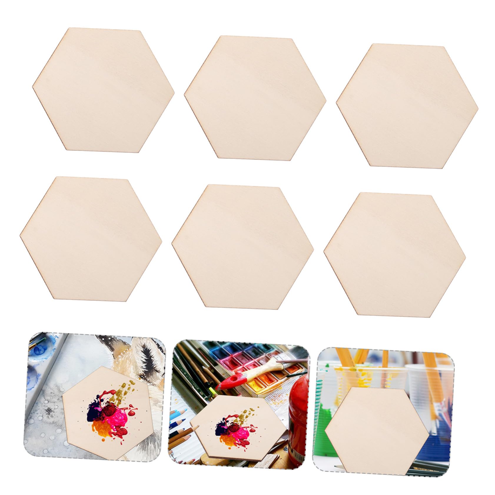 100 Stück Unbehandelte Sechseckige Holzscheiben aus Naturholz Vielseitige Holzrohlinge zum Bemalen Basteln Dekorieren für DIY Projekte und Hochzeiten