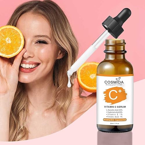 Miniatura 2 de Cosmida Suero de vitamina C para cara con ácido hialurónico, suero antienvejecimiento de colágeno para brillo, manchas oscuras, acné, arrugas y