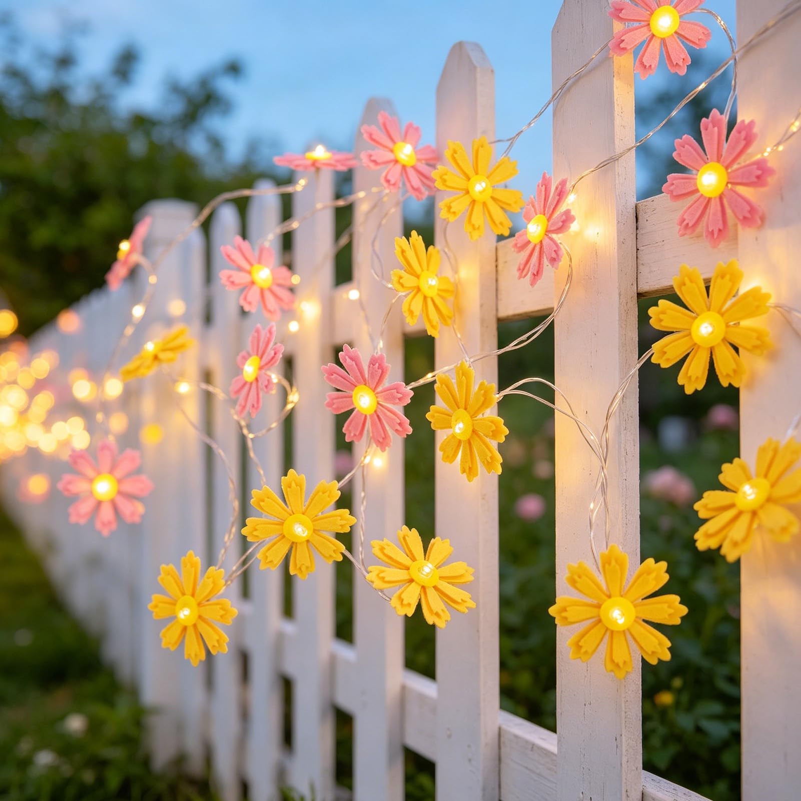 EASY JOY 2Pcs Yellow & Pink Felt Daisy Flower LED String Lights โ image 1