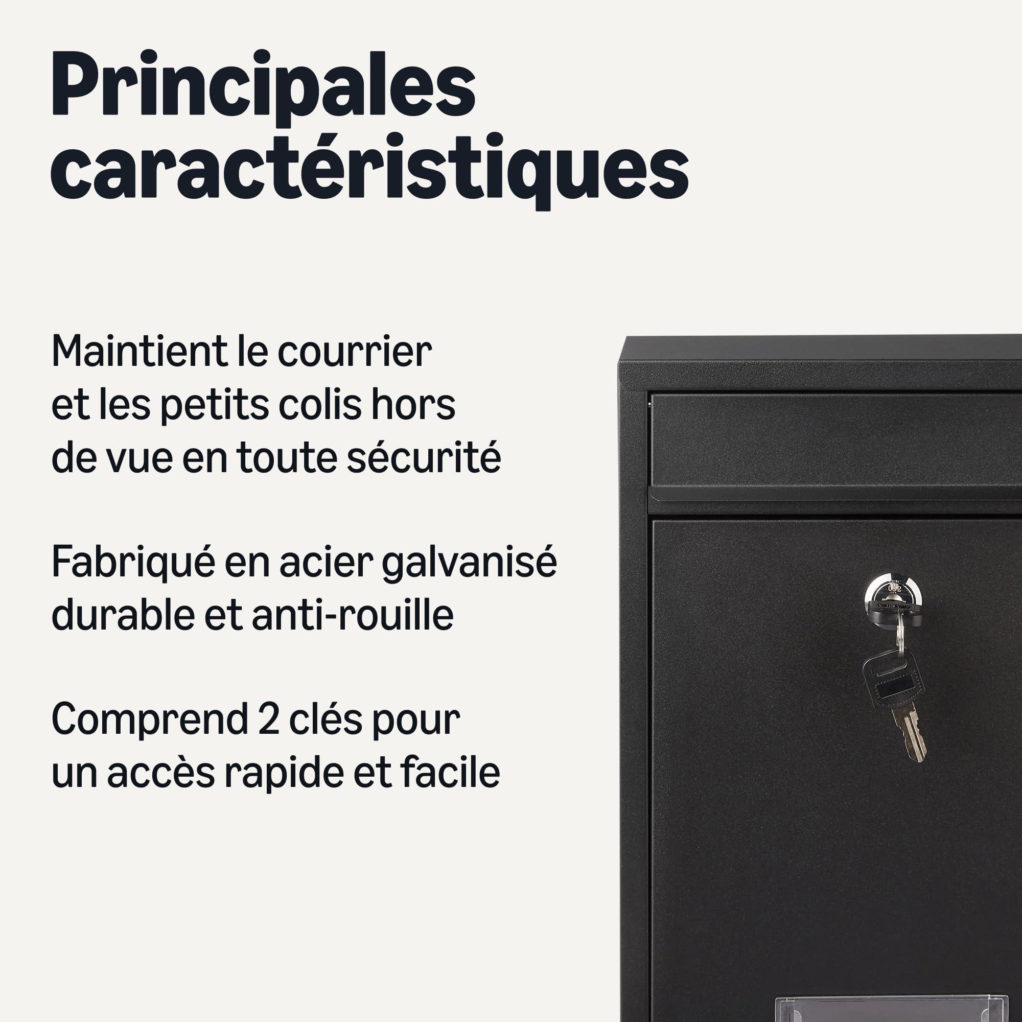 Amazon Basics Boîte aux Lettres Murale verrouillable, en Acier galvanisé Durable, 32.5cm H x 21.5cm W x 9.0cm D, Noir