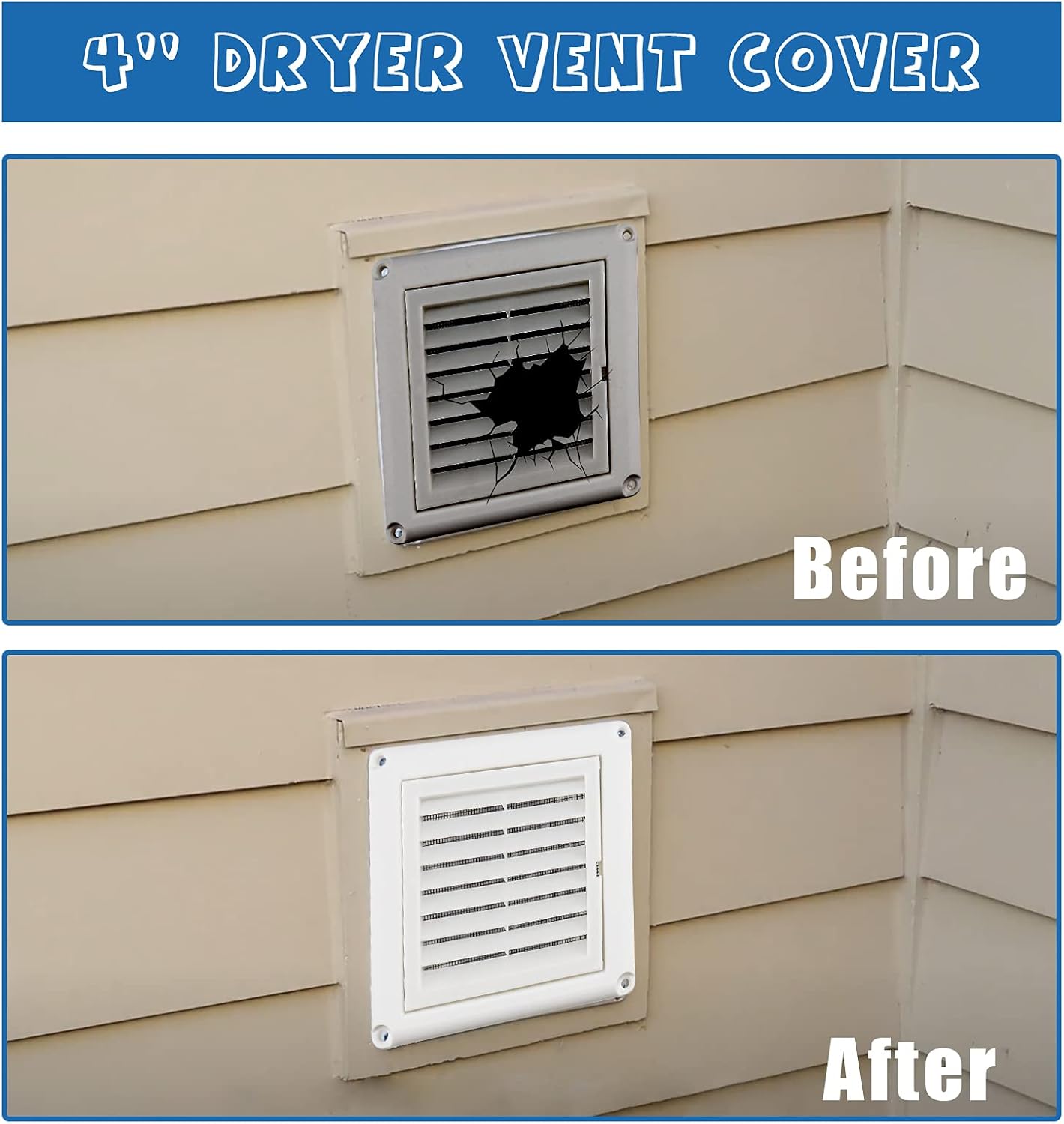 Improvedhand 4" Louvered Vent Cover Keeps Out Birds Nesting for Outside Dryer Exhaust Air Vent Cover(White) : Appliances