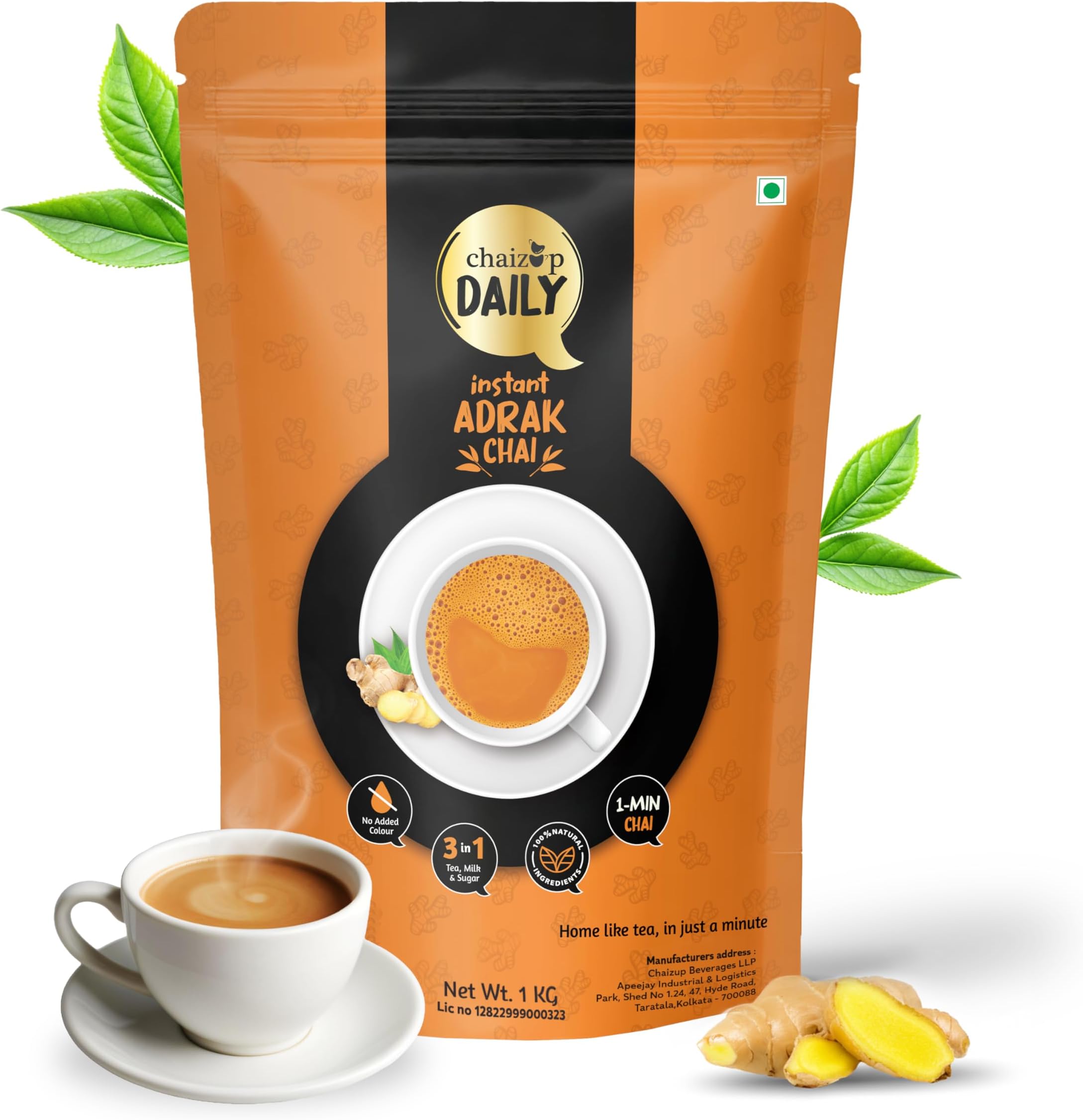 Chaizup Daily 1 Min Instant Adrak Tea Premix - 1kg Poly | Adrak Flavours | Approx. 72 Servings | 1kg