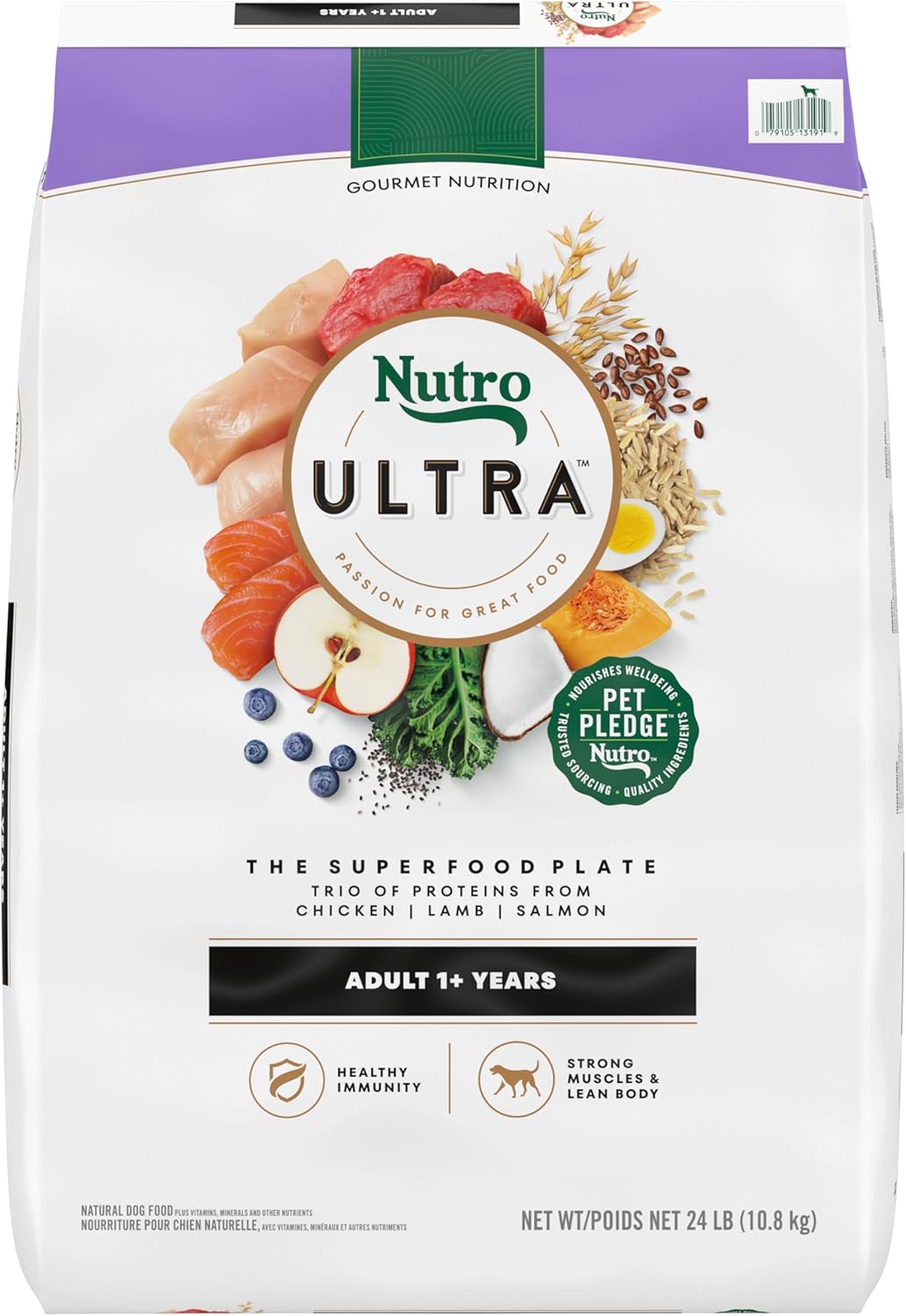 Nutro Ultra Adult Dry Dog Food with a Trio of Proteins from Chicken, Lamb and Salmon, 24 lb Bag
