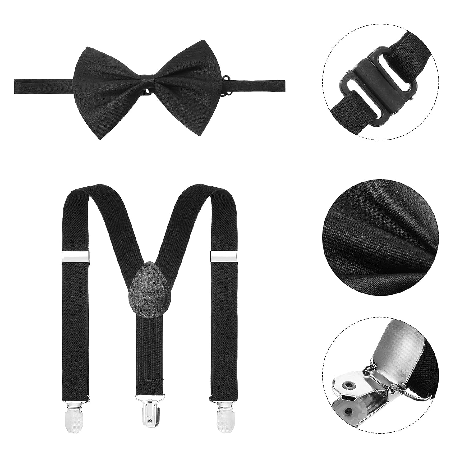 WILLBOND 8 Pcs Old Man Costume Old Man Wig Cane Glasses Faux Eyebrows Mustache Suspenders Bow Tie 100th Day of School Cosplay(Black) - Image 6