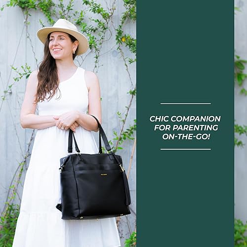 Miniatura 7 de Mochila grande para pañales, bolsa de viaje de cuero vegano con cambiador y correas para cochecito