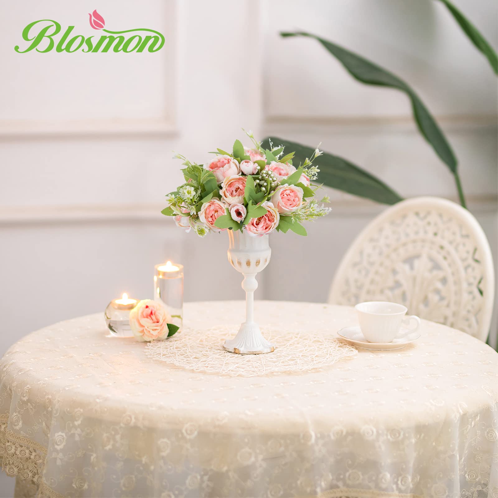 BLOSMON Artificial Flowers Centerpiece Table Decorations 2 Pcs Fake Peony Flowers Pink Silk Peonies Artificial Flower Ball for Weddding Centerpieces Floral Arrangements Bouquet for Party Home Decor