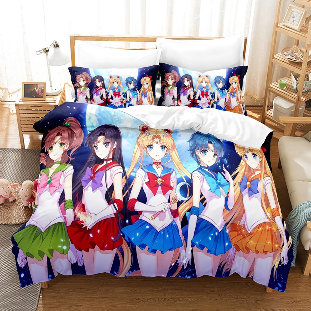 Ste-X Usagi Tsukino 01 Egyptian Cotton 120 Thread Counts Duvet Cover Sailor Moon Bedding Bed Set With Pillowcases Machine Washable Metal Zipper (200X200cm(Double),)