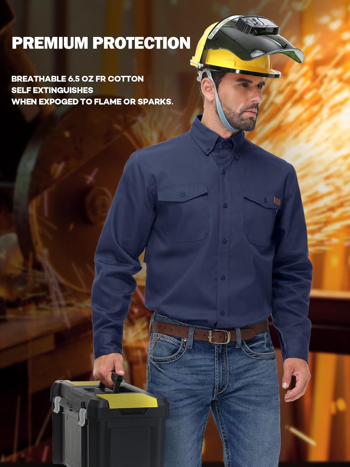 FR Shirt for Men 6oz Ripstop Lightweight Back Vented Mesh Breathable Flame Resistant CAT2 NFPA2112 Welding Shirts - Image 3