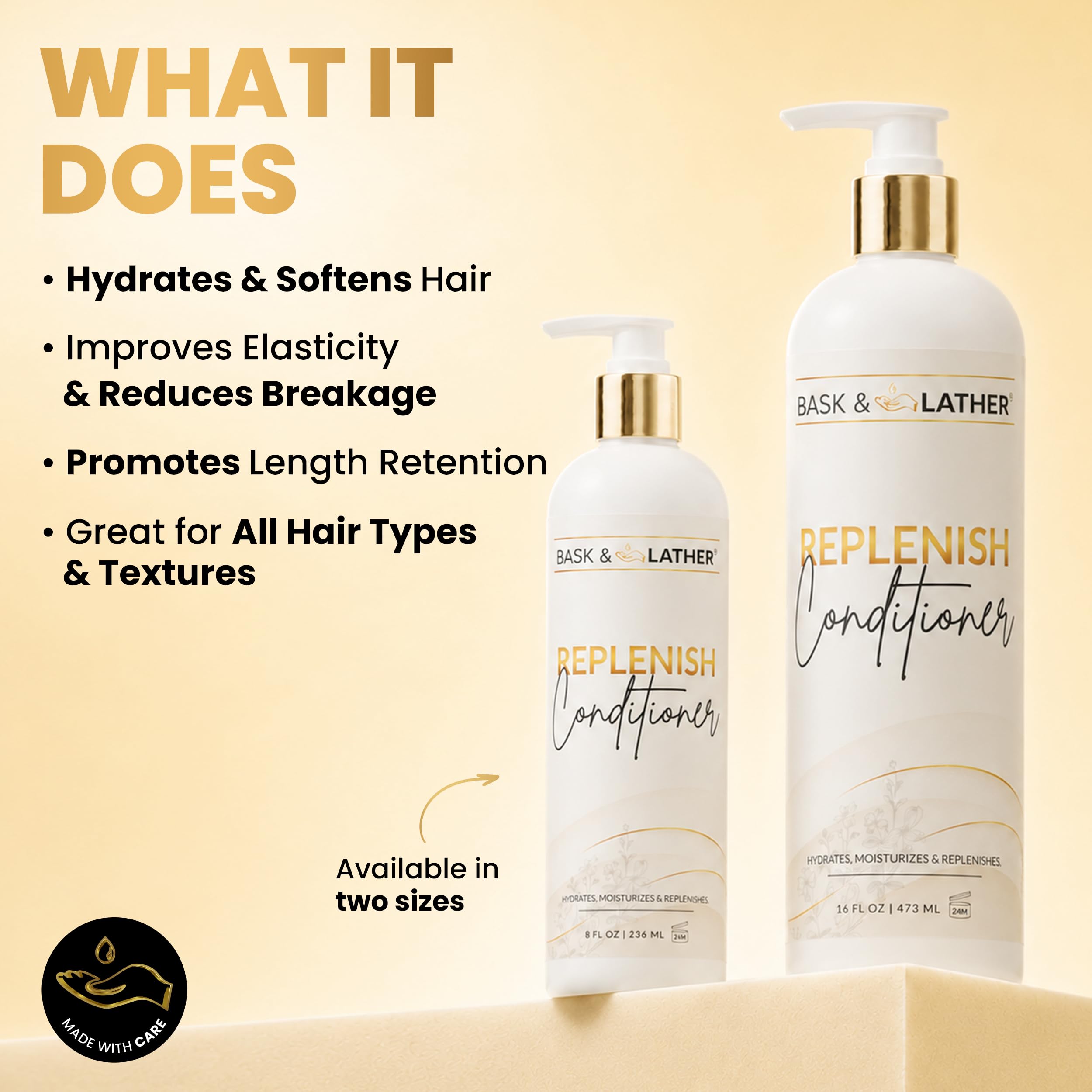 BASK & LATHER Condizionatore Reponitore – Idratazione Profonda, Formula Naturale Per Elasticità E Districazione, Senza Silicone, Senza Parabeni, Sicuro Per Capelli Tinti, 237 ML (8 Oz)