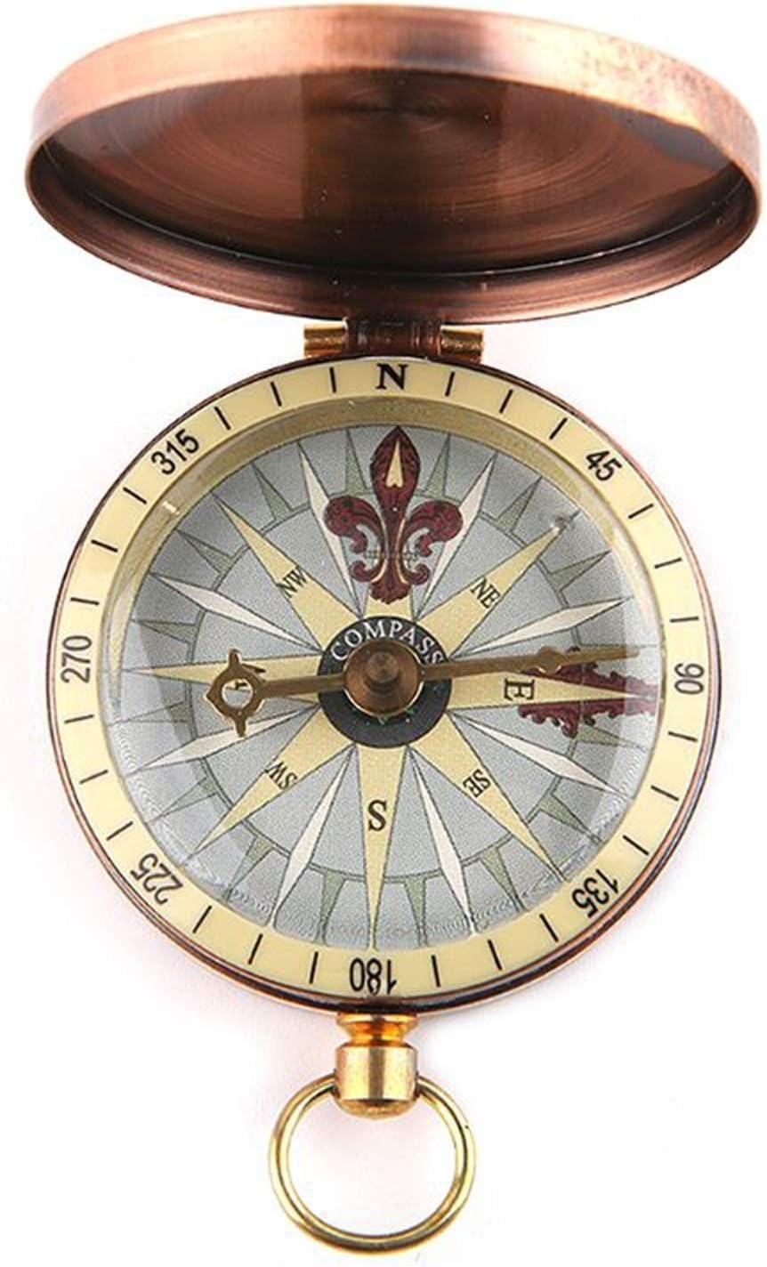 Vintage Copper Flip Cover Metal Pocket Watch Compass Camping Hiking Boating Nautical Marine Survival Compass