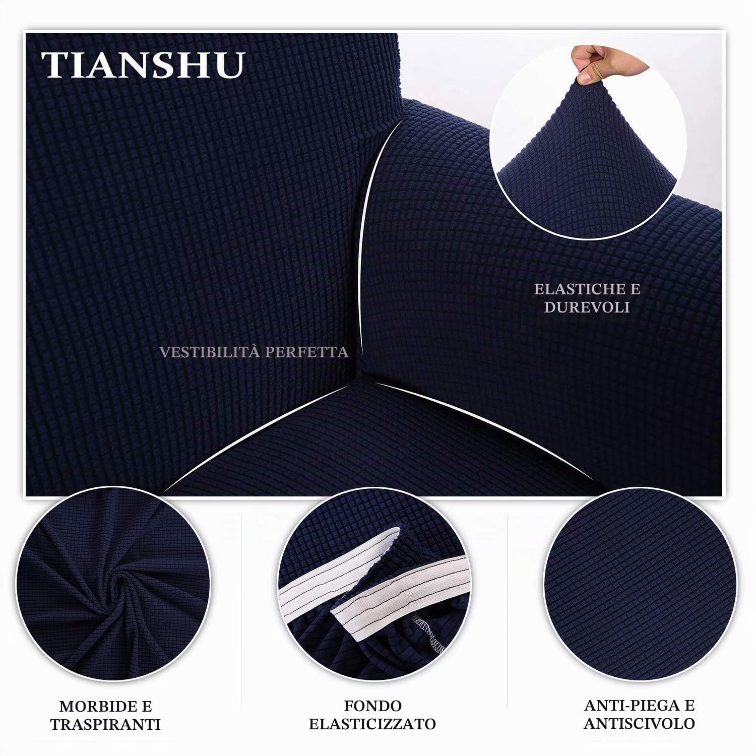TIANSHU Copripoltrona a 1 posto, rivestimento per sedia a sdraio e poltrona TV, elastico antiscivolo, tessuto morbido (blu scuro)