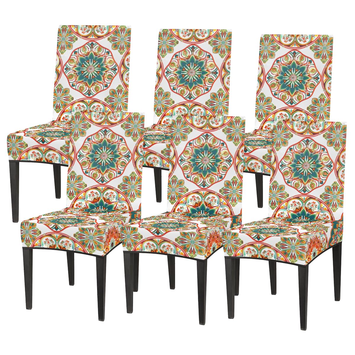 Mexpekil Stuhlhussen für Esszimmerstühle, bunt, geometrisches Mandala, dehnbar, waschbar, für Küche, Hochzeit, Party, Dekoration, 6 Stück