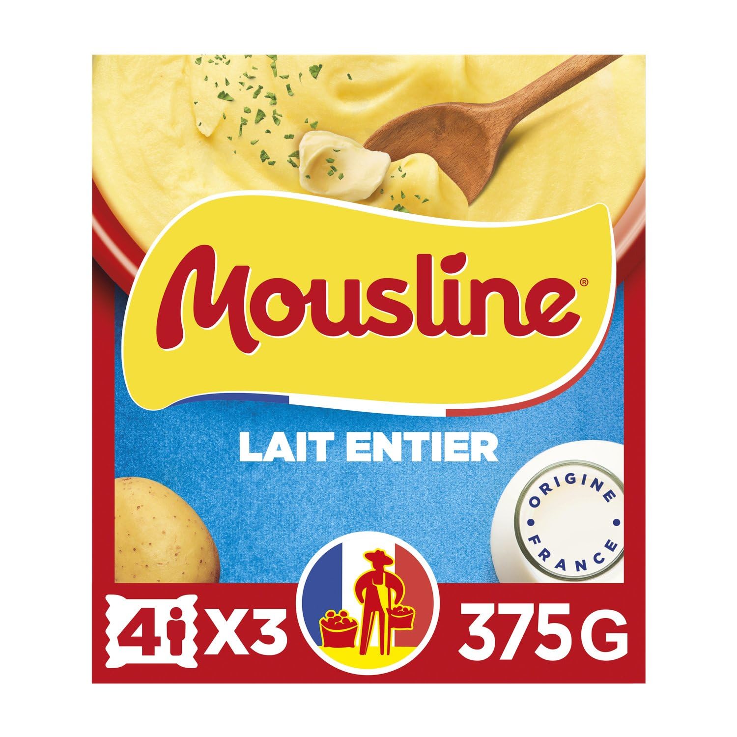 MOUSLINE - Purée Au Lait Entier - Pommes de Terre Françaises Sélectionnées · Onctueux & Crémeux au Lait Entier - les 3 sachets de 125 g - 375g - Le Lot De 4