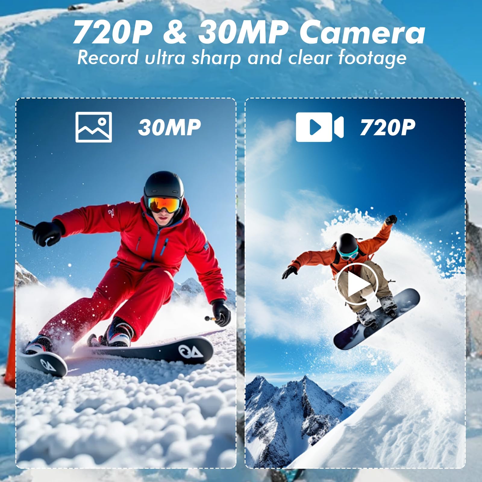 Action Cam 720P 30FPS mit 64GB Karte,20MP Unterwasserkamera bis 40m, Touchscreen,140° Weitwinkel Sportkamera,EIS Stabilisierung & WLAN für Fahrrad, Schnorcheln,Motorrad