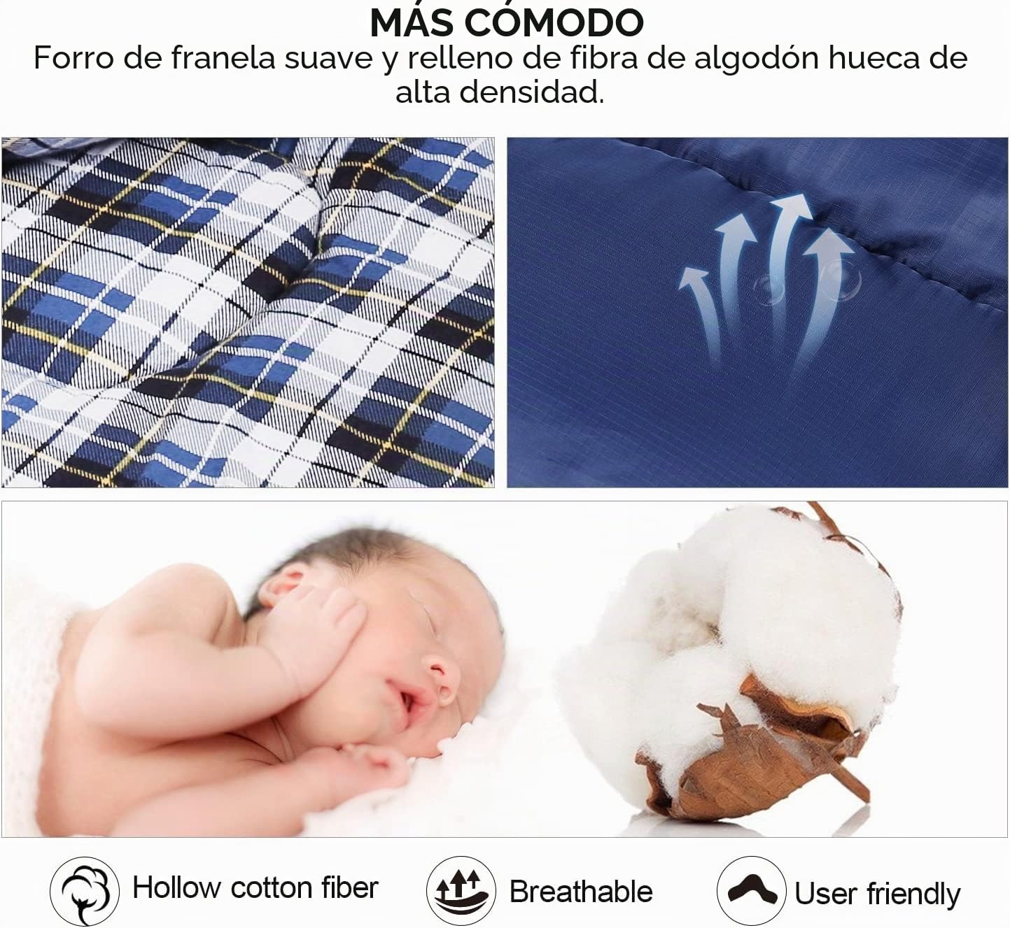 REDCAMP Saco de dormir de algodón para adultos, de franela, compacto, 3-4 temporadas, clima frío invierno, para pesca, camping, 2 libras