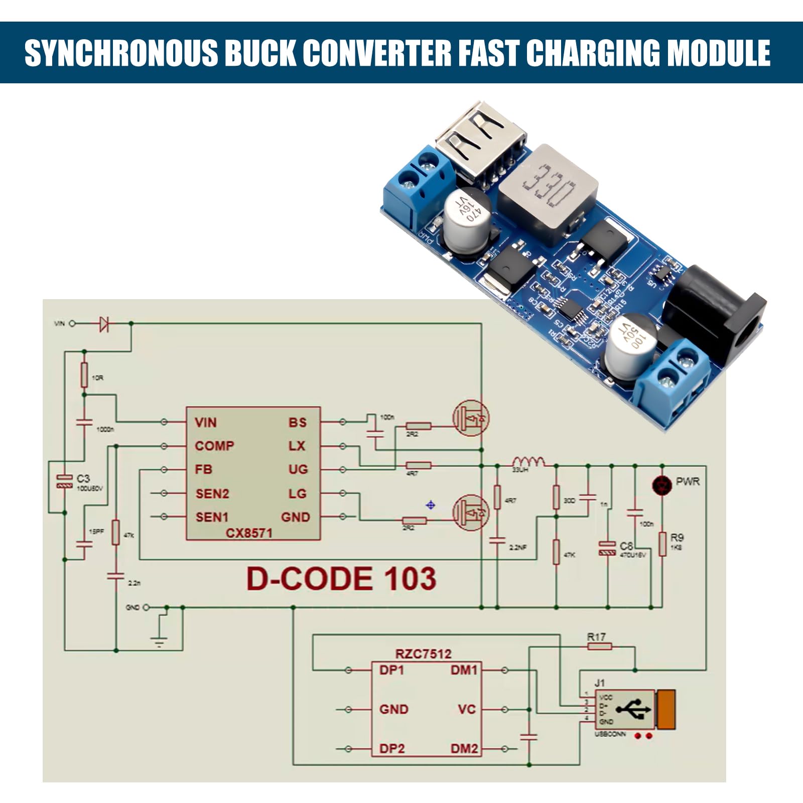 Step Down Converter Binghe 2 pezzi DC 24V/12V su 5V 5A Buck Converter Module Alimentatore Step Down Convertitore con porta USB Buck Modulo Supporta la ricarica rapida Compatibile con Arduino