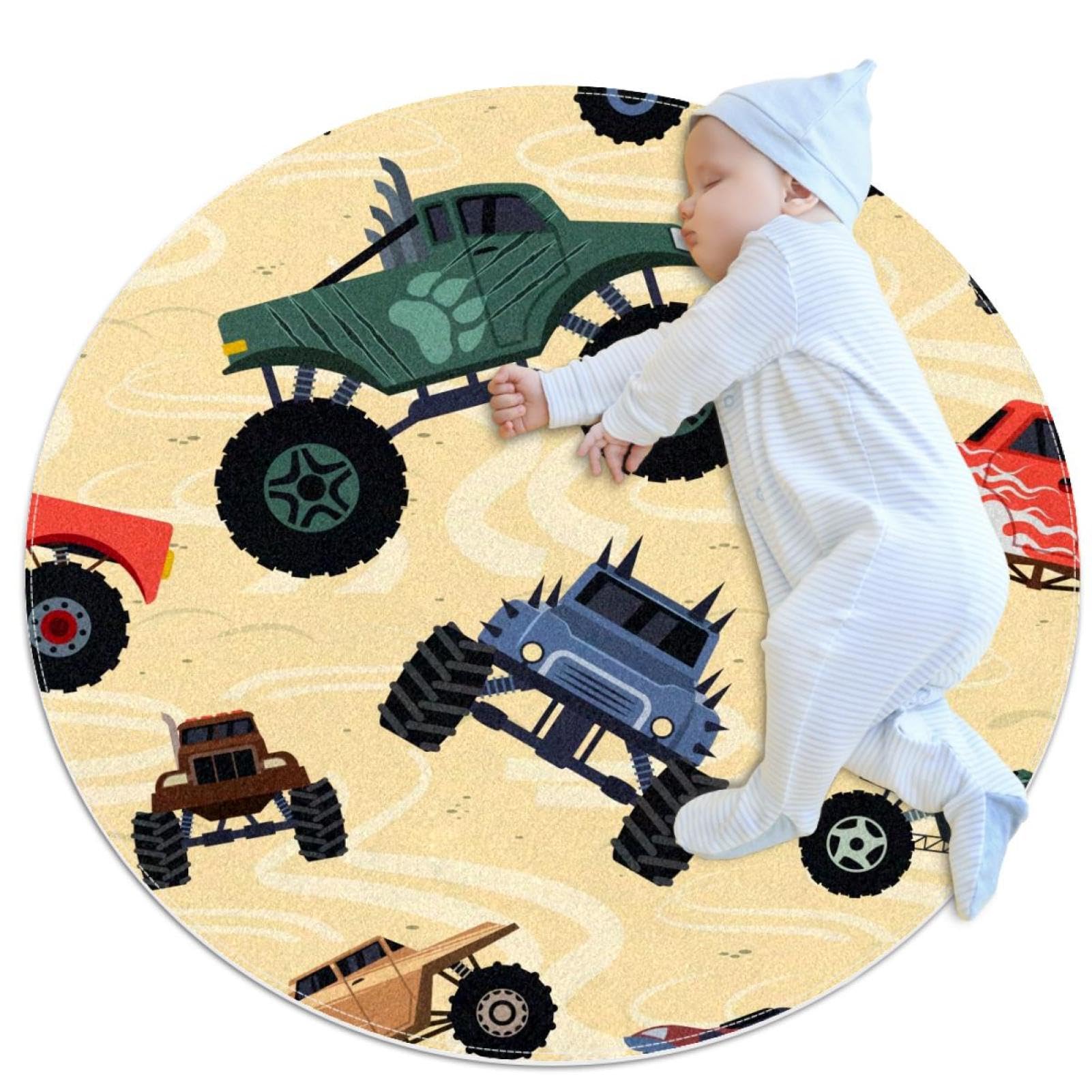 Tapis de salle de bain sécurisé antidérapant rond motif camion pour enfants