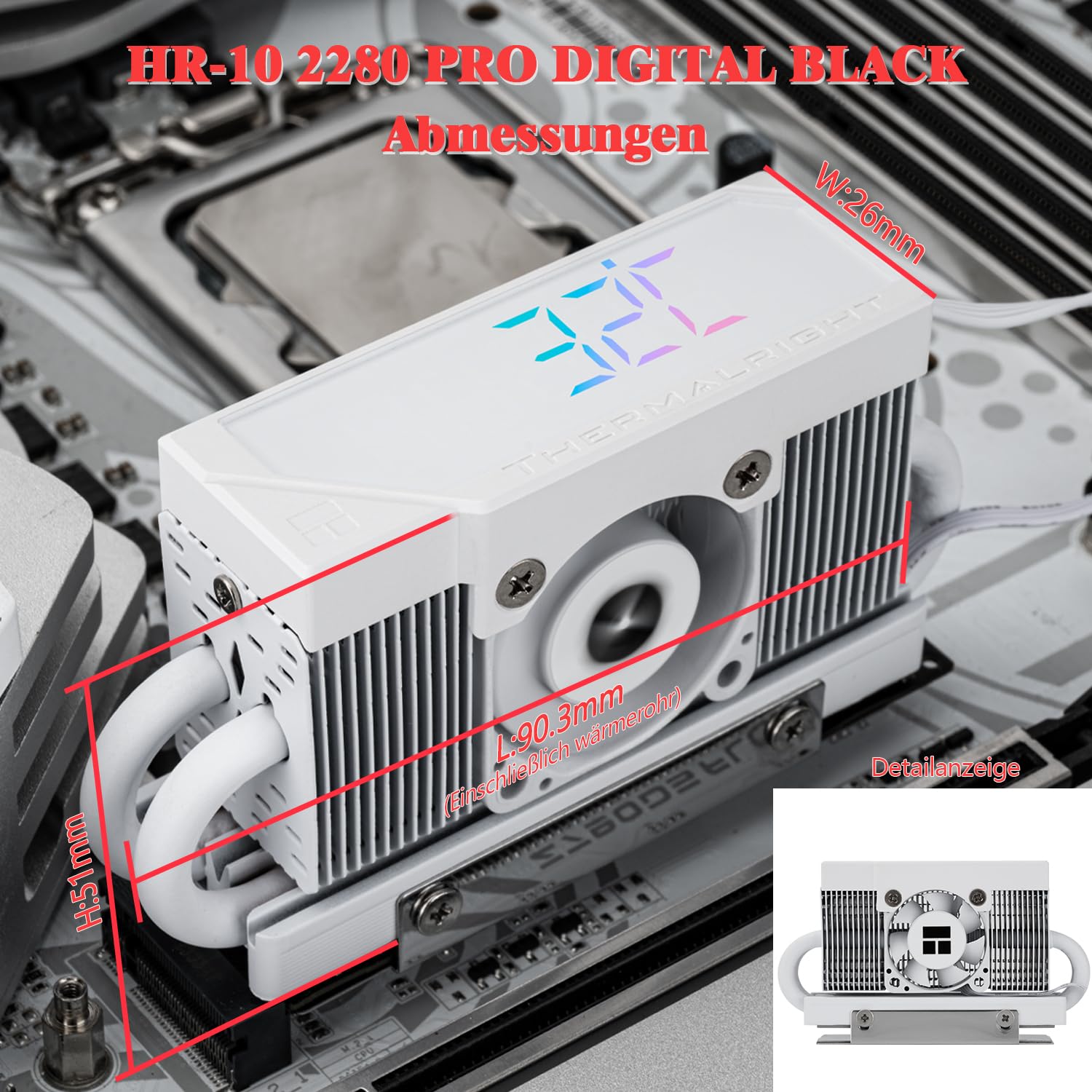 Thermalright TR HR10 2280 PRO Moniteur de température numérique blanc solide de précision 2280 SSD Cooler,écran numérique ARGB intégré et contrôle de ventilateur intelligent PWM,jusqu'à 6500 tr/min