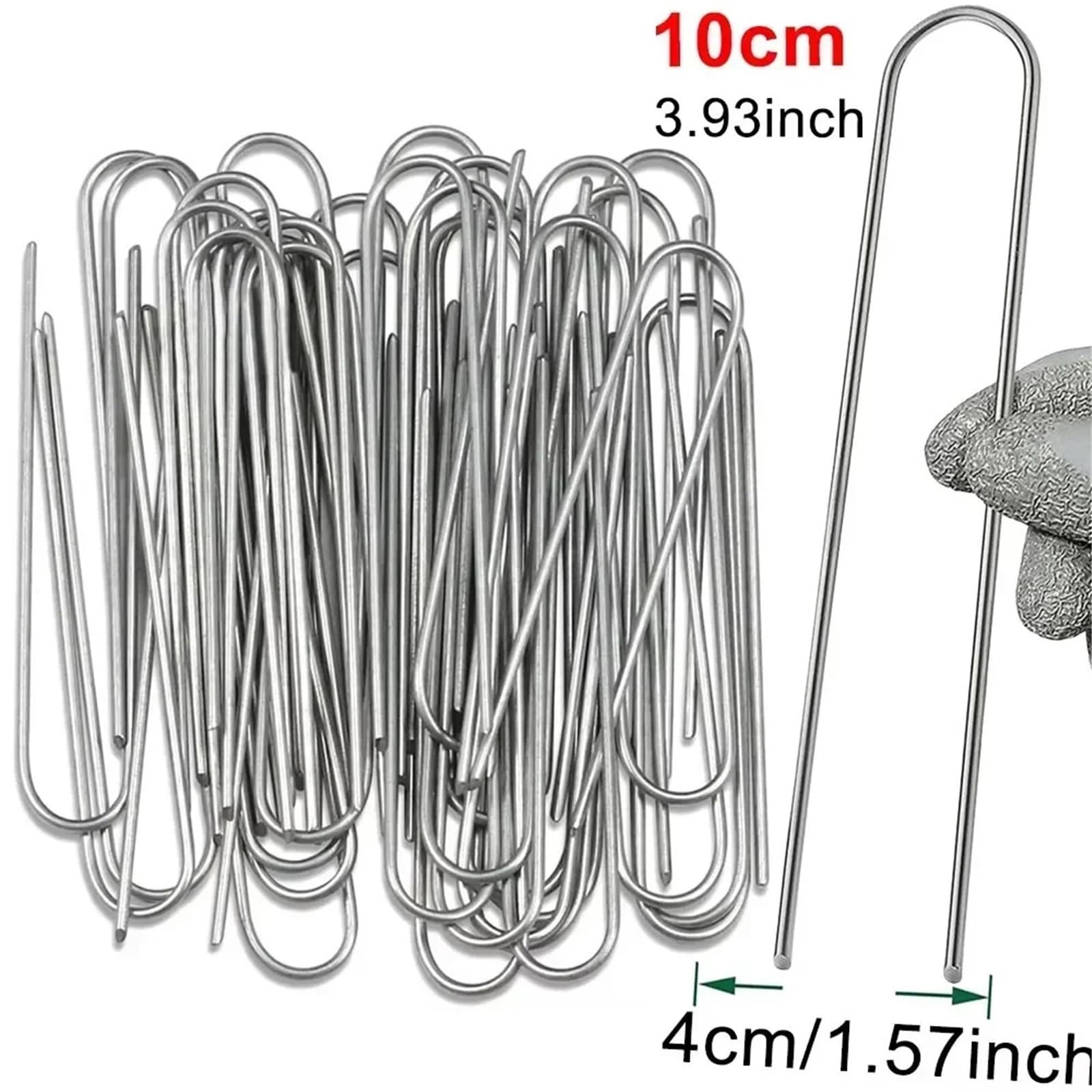 100 Pezzi di graffette da Giardino a Forma U, picchetti for Tubi Recinzione Resistenti, for zolle, zincati for sostenere Prati, Chiodi Terra for Barriere per Giardini(Silver-4cmx10cm)