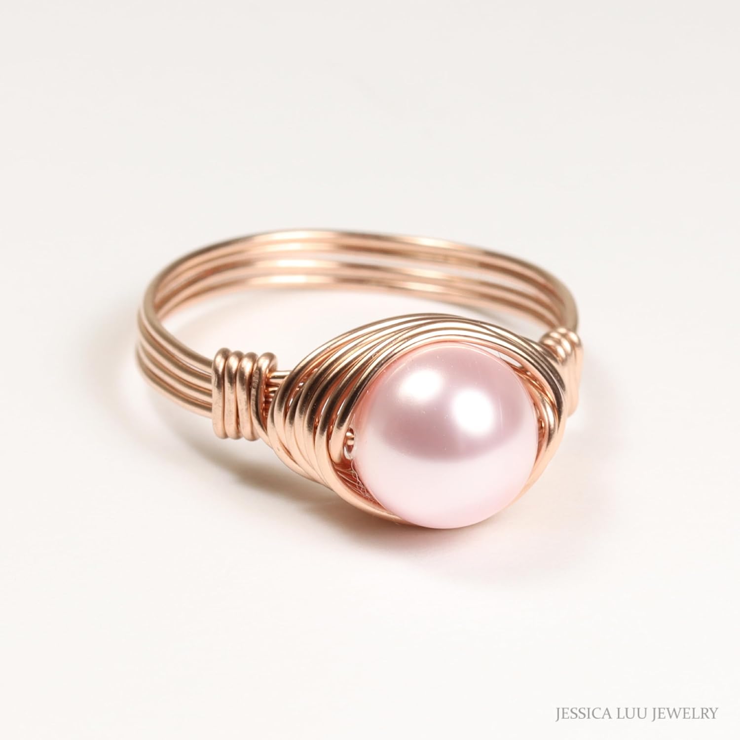 Rose Gold Light Pink Pearl Ring Wire Wrapped Sizes 4-10 Handmade Jewelry
