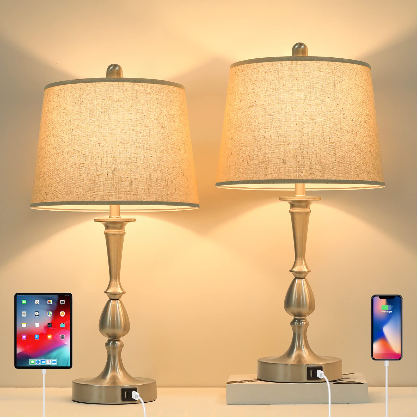 Buy Touch Dimmable Table Lamps Set of 2, 3 Way Bedside Lamps with 2 USB Charging Ports for