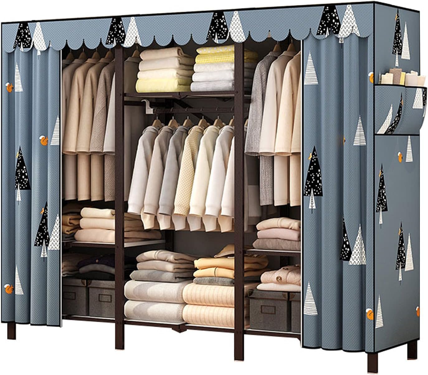 Armoire de fortune avec cadre en métal penderie stable à installation rapide en tissu