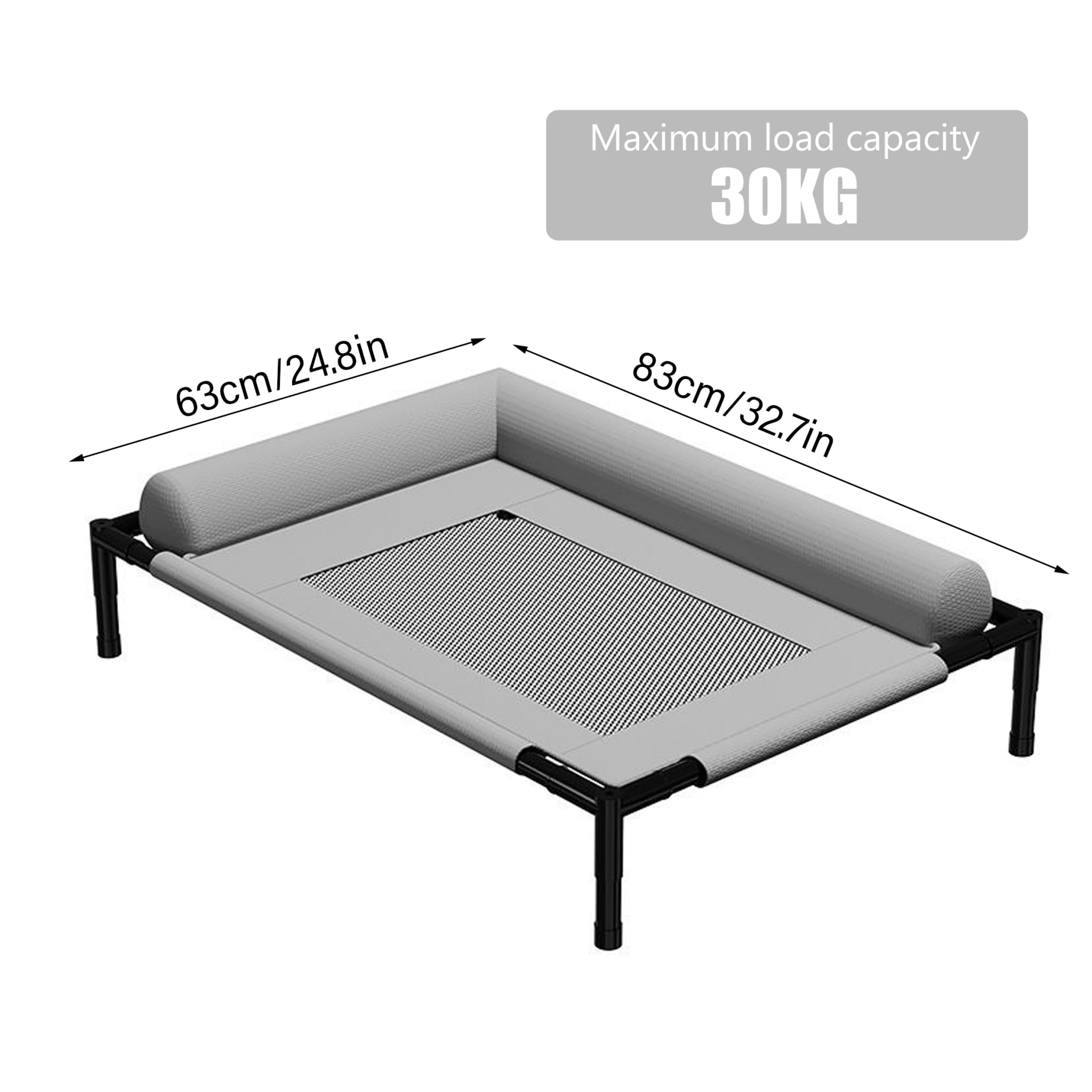 Cama para Perros al Aire Libre, Cama elevada para Perros Grandes, Cuna elevada para Exteriores con Malla Transpirable, Mascota Fuera del Suelo para Todas Las Estaciones - Gris