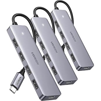 UGREEN USB-C Hub, 4 Ports, Type-C Hub, USB 3.0 Expansion, 5.9 inch 15 cm Cable, Supports Self-Power and Bus Power, 5 Gbps High Speed Data Transfer, LED Light, Power Supply Port, USB Memory, Keyboard